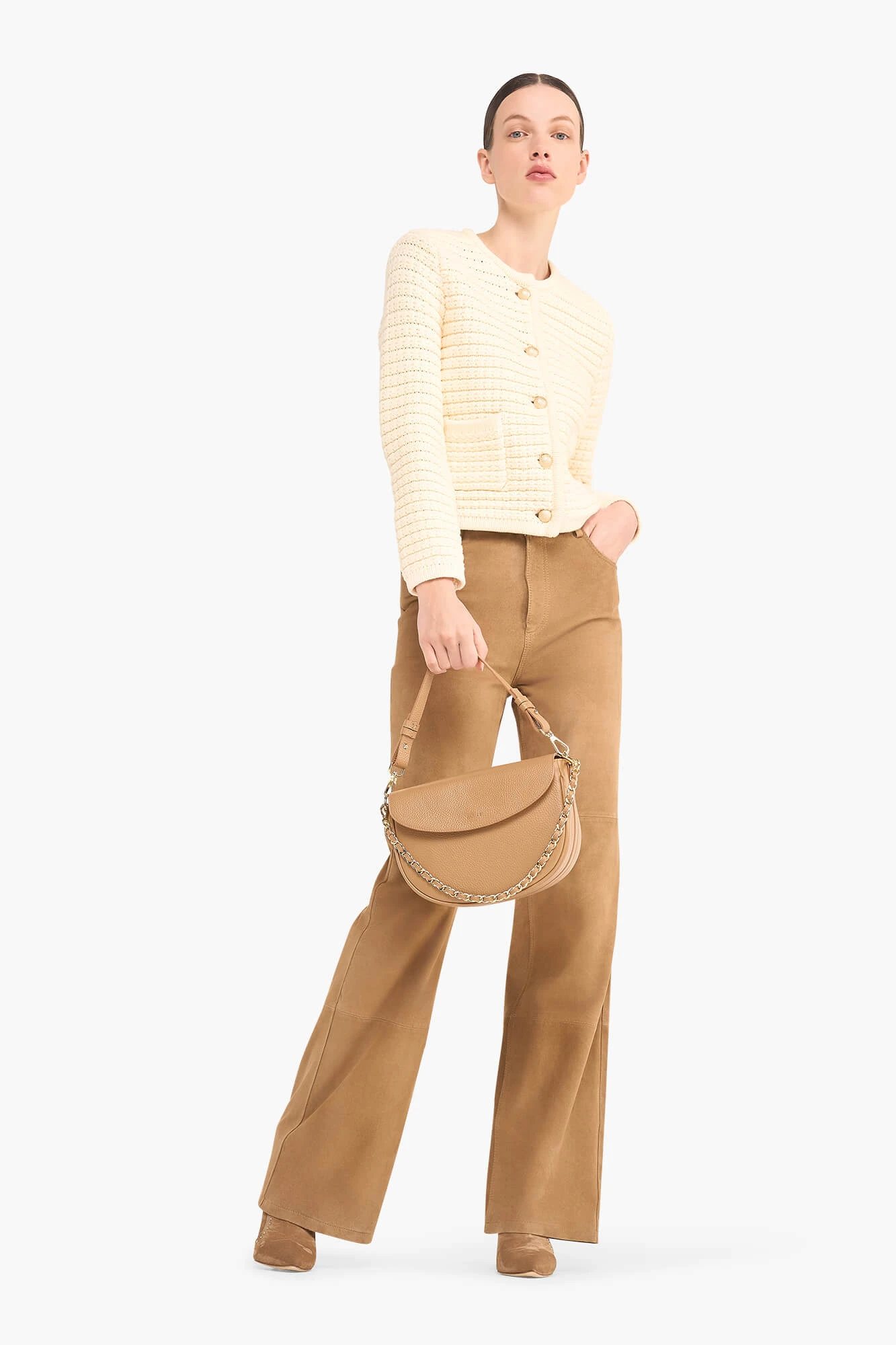 Women's Suede Straight-Leg Leather Pants - Jason Cognac