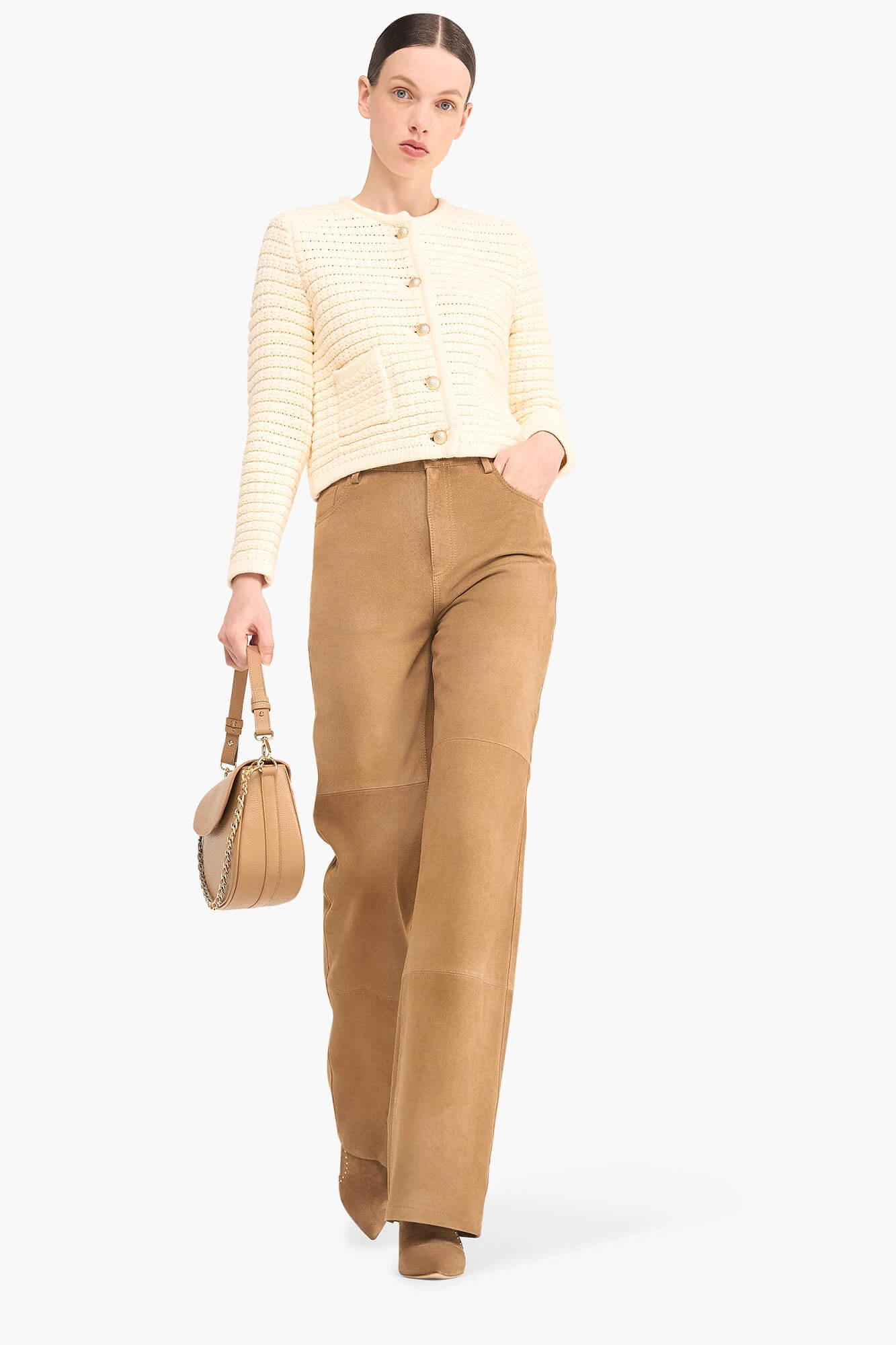 Women's Suede Straight-Leg Leather Pants - Jason Cognac