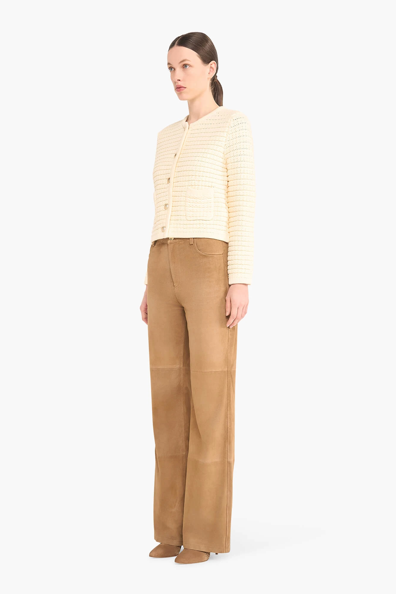 Women's Suede Straight-Leg Leather Pants - Jason Cognac