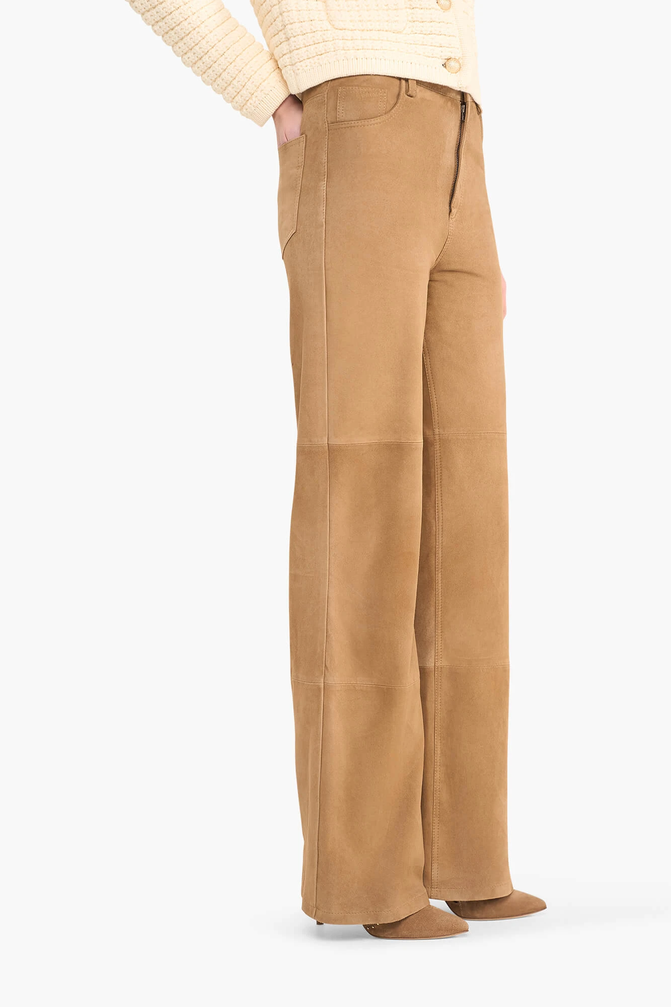 Women's Suede Straight-Leg Leather Pants - Jason Cognac