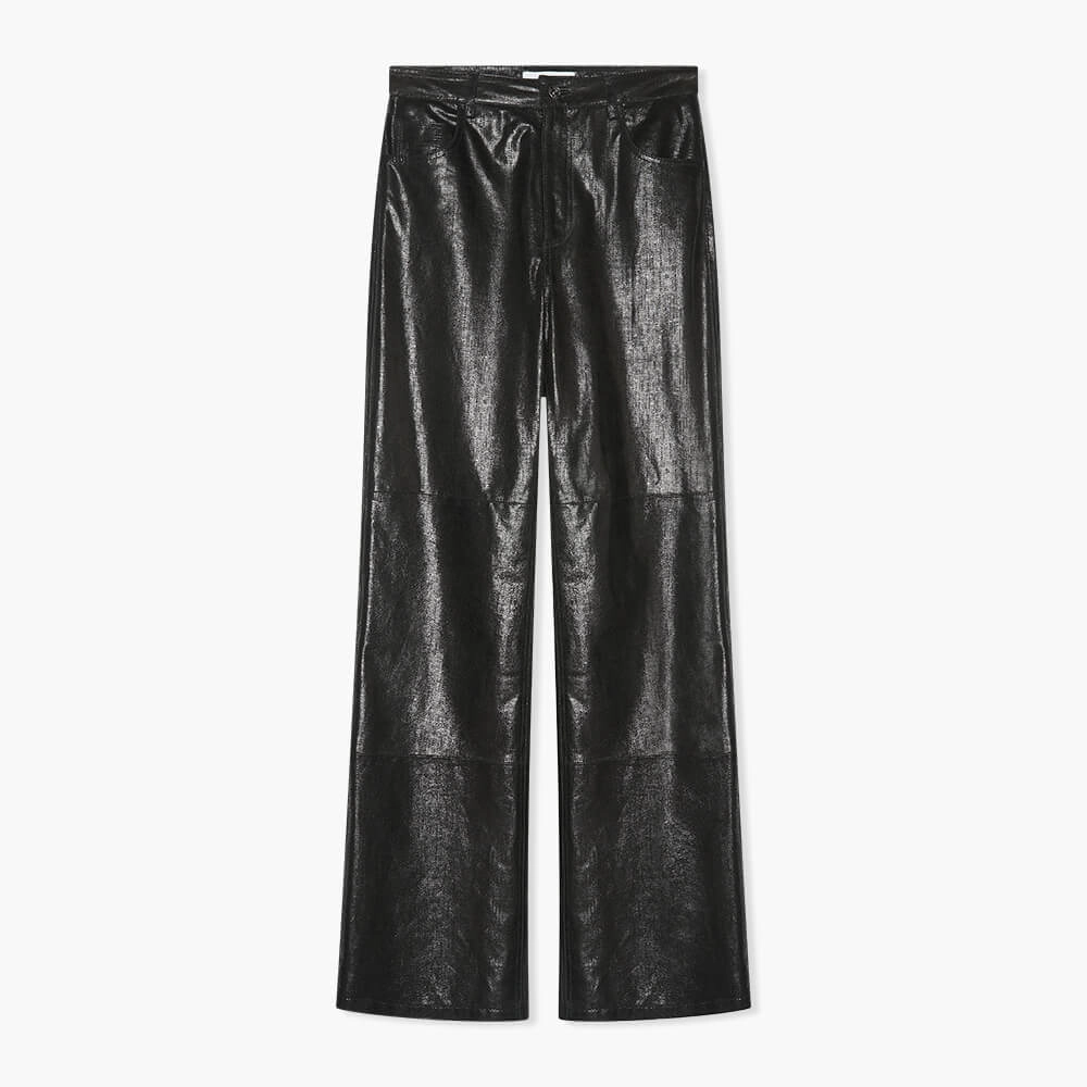 Leren Broek rechte pijp Jason metallic zwart