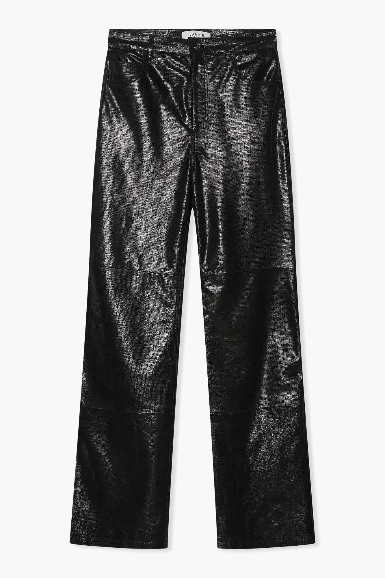 Jason Straight-Leg Leather Pants in Metallic Black | Shop JANICE