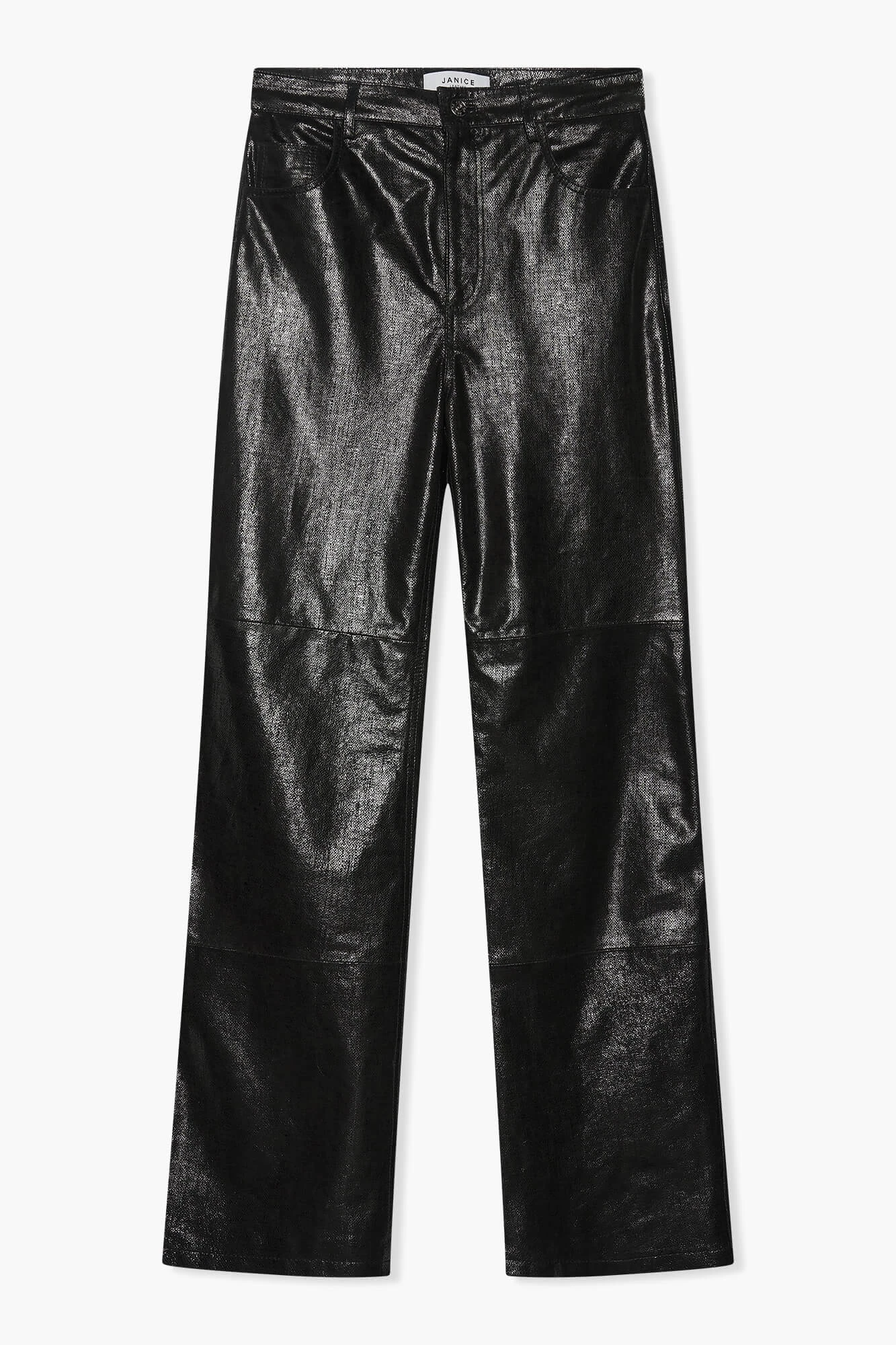 Leren Broek Dames Rechte Pijp Jason Metallic Zwart