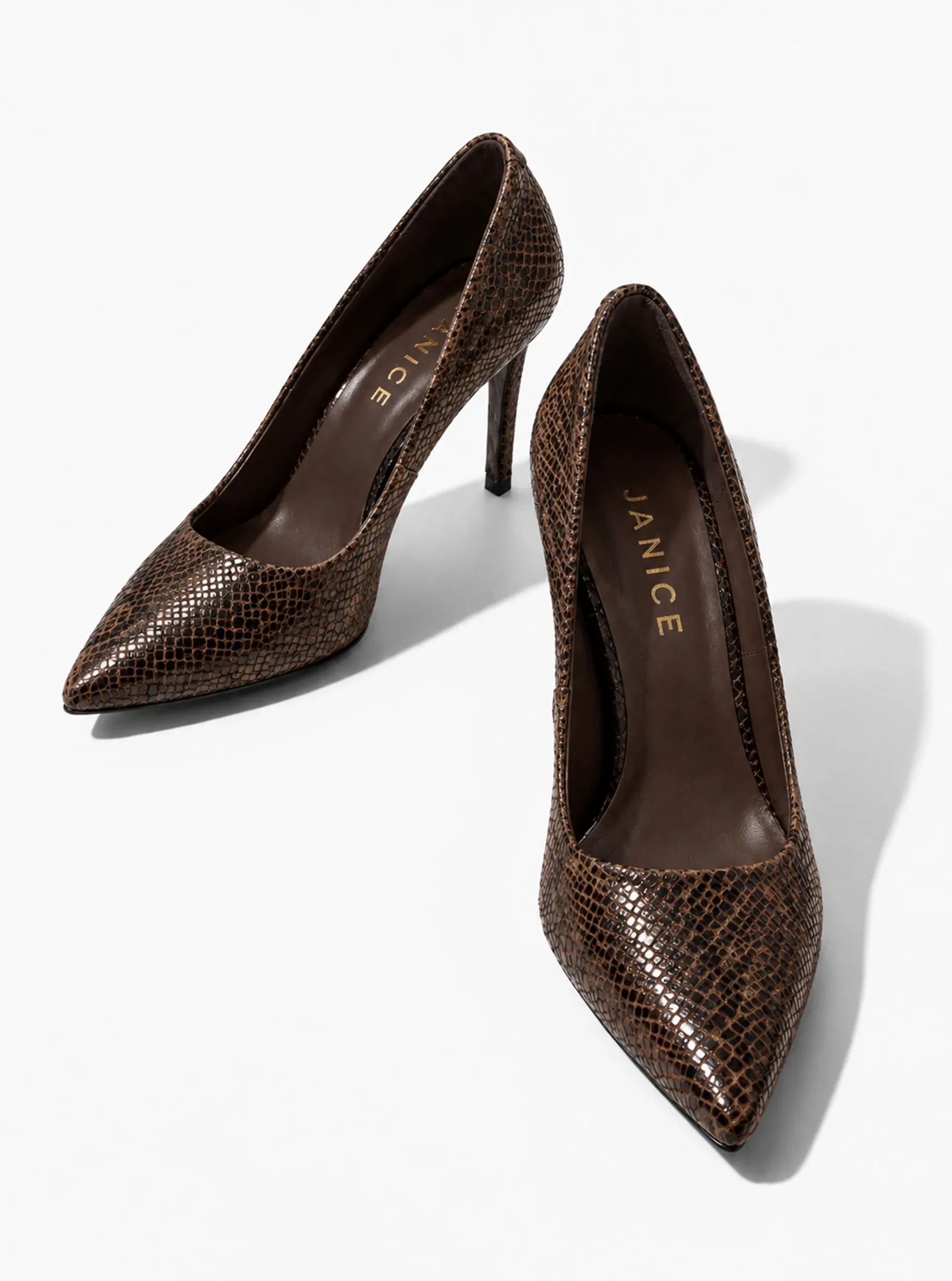 Leren Dames Pumps Dean Slangenprint Bruin