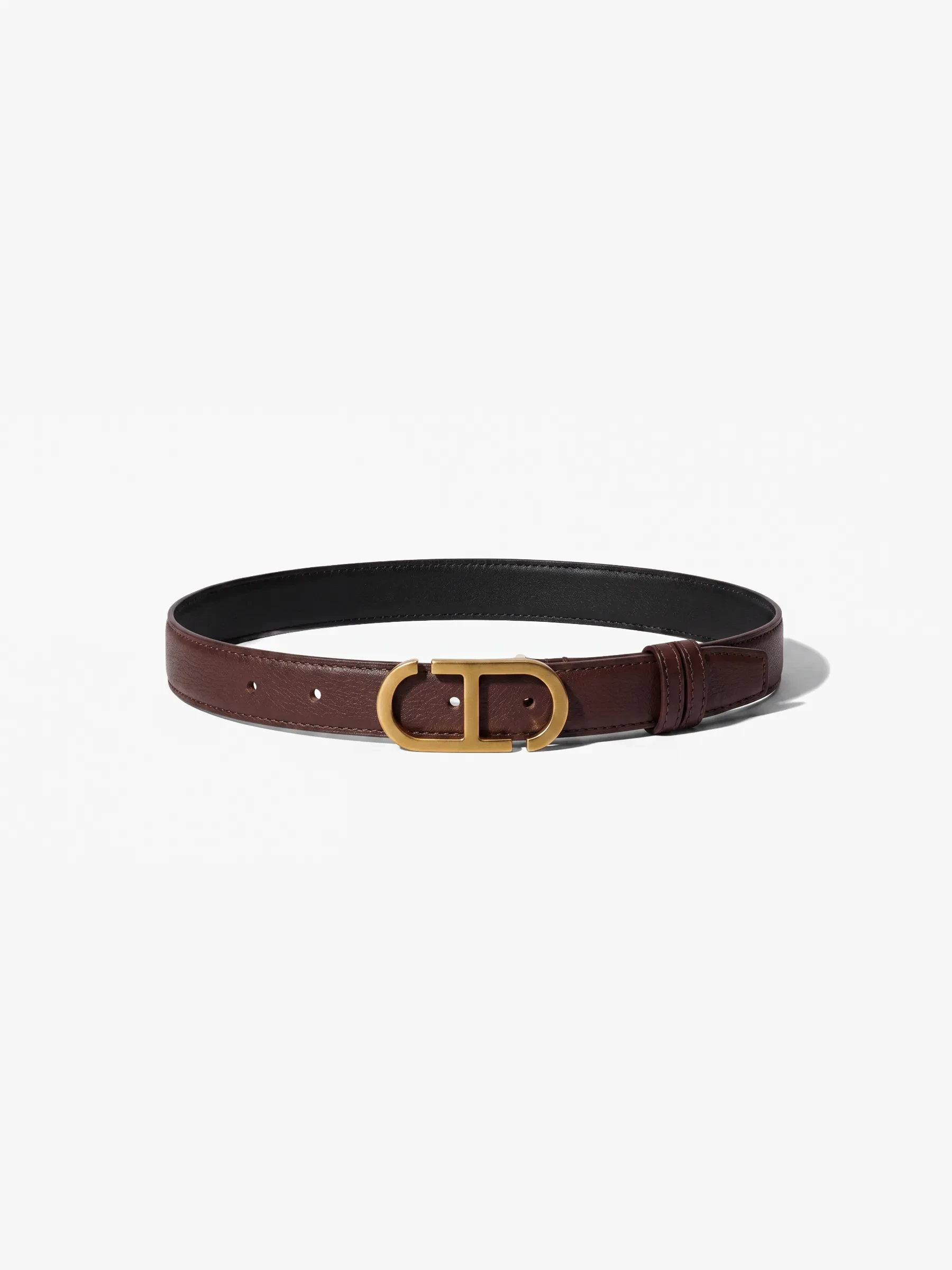 Leren Dames Riem Reversible Zwart Bruin Brass Trophy Buckle