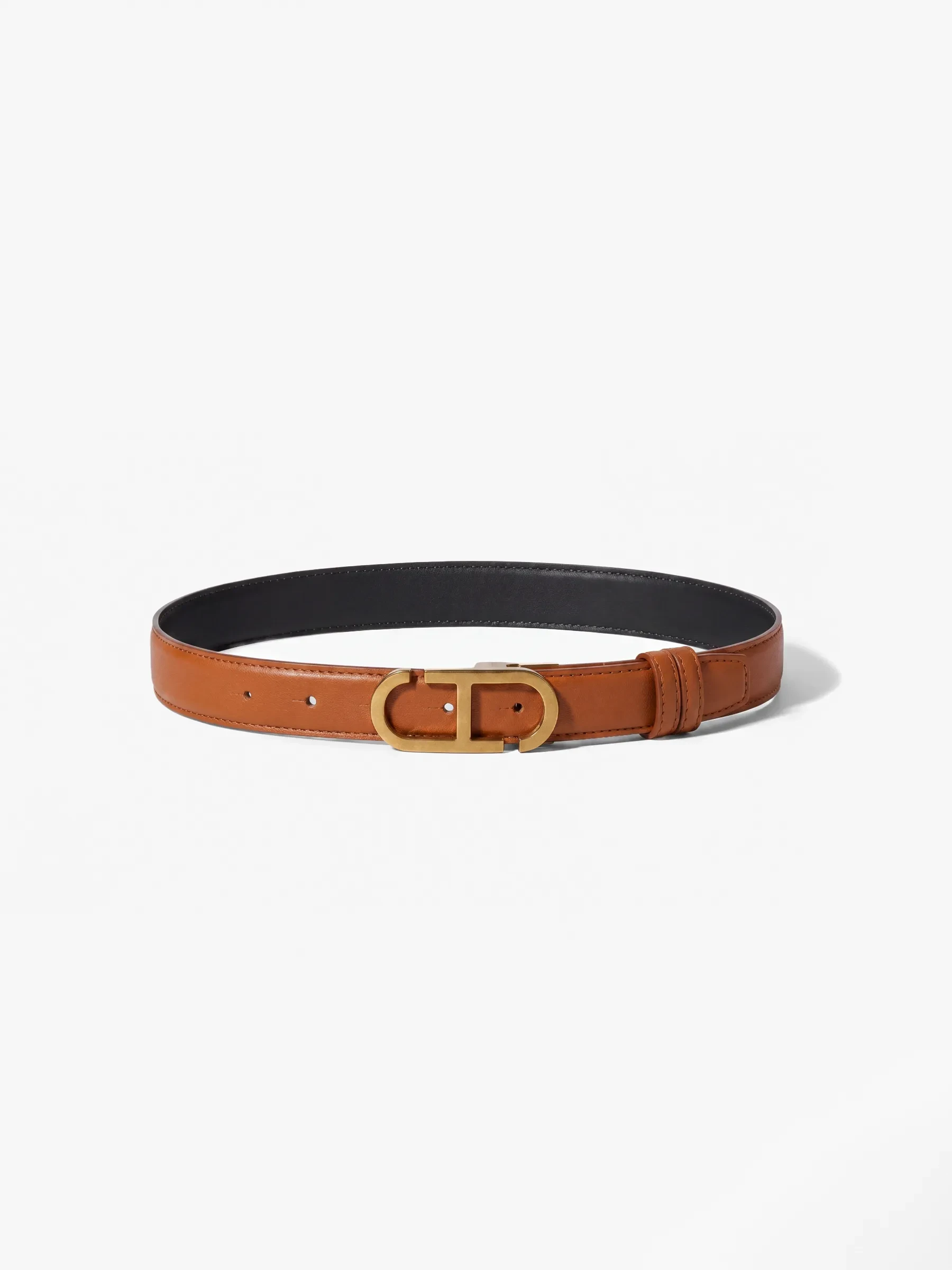Leren Dames Riem Reversible Zwart Camel Brass Trophy Buckle