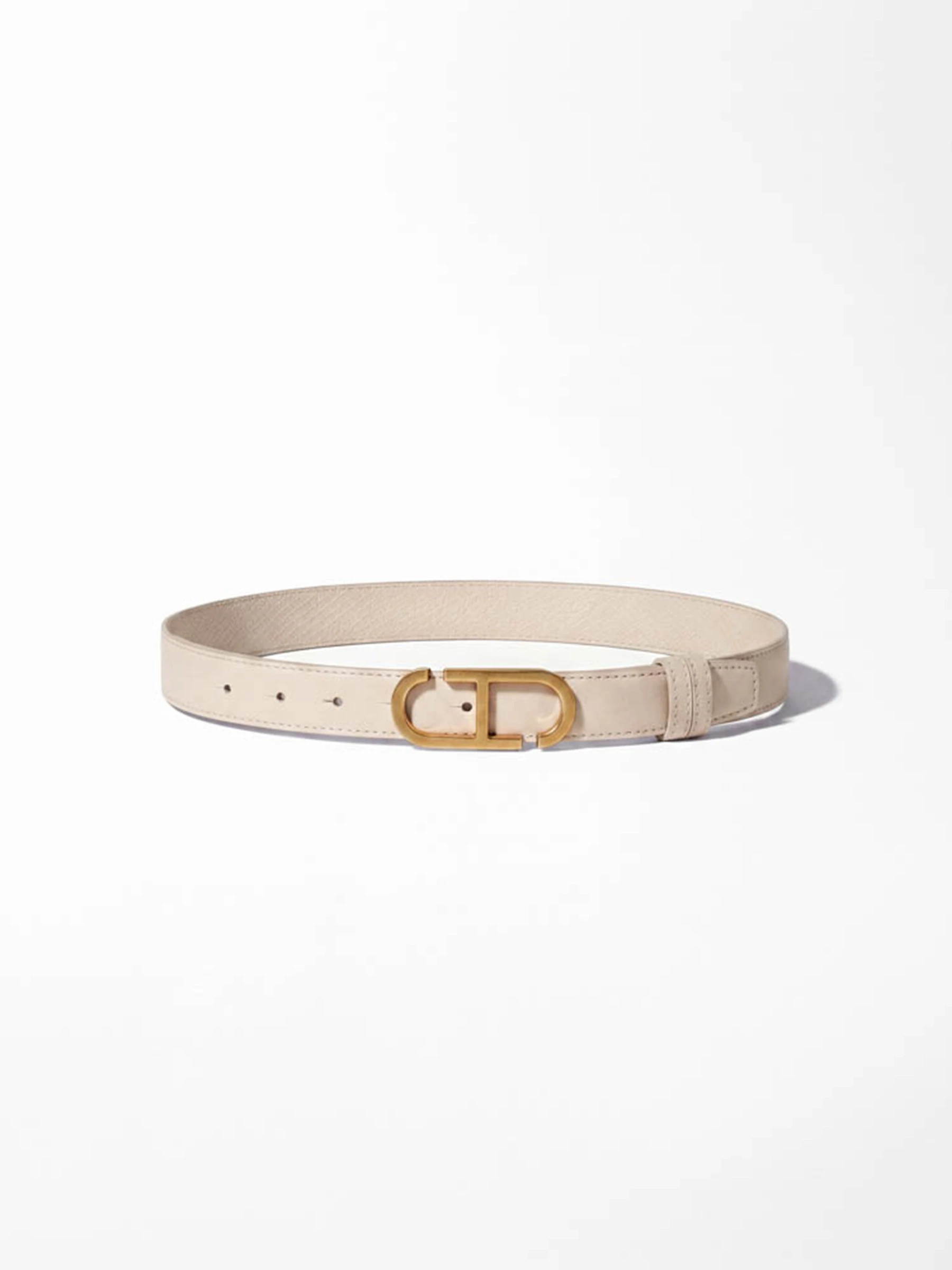 Leren Dames Riem Reversible Off White Creme Brass Trophy Buckle