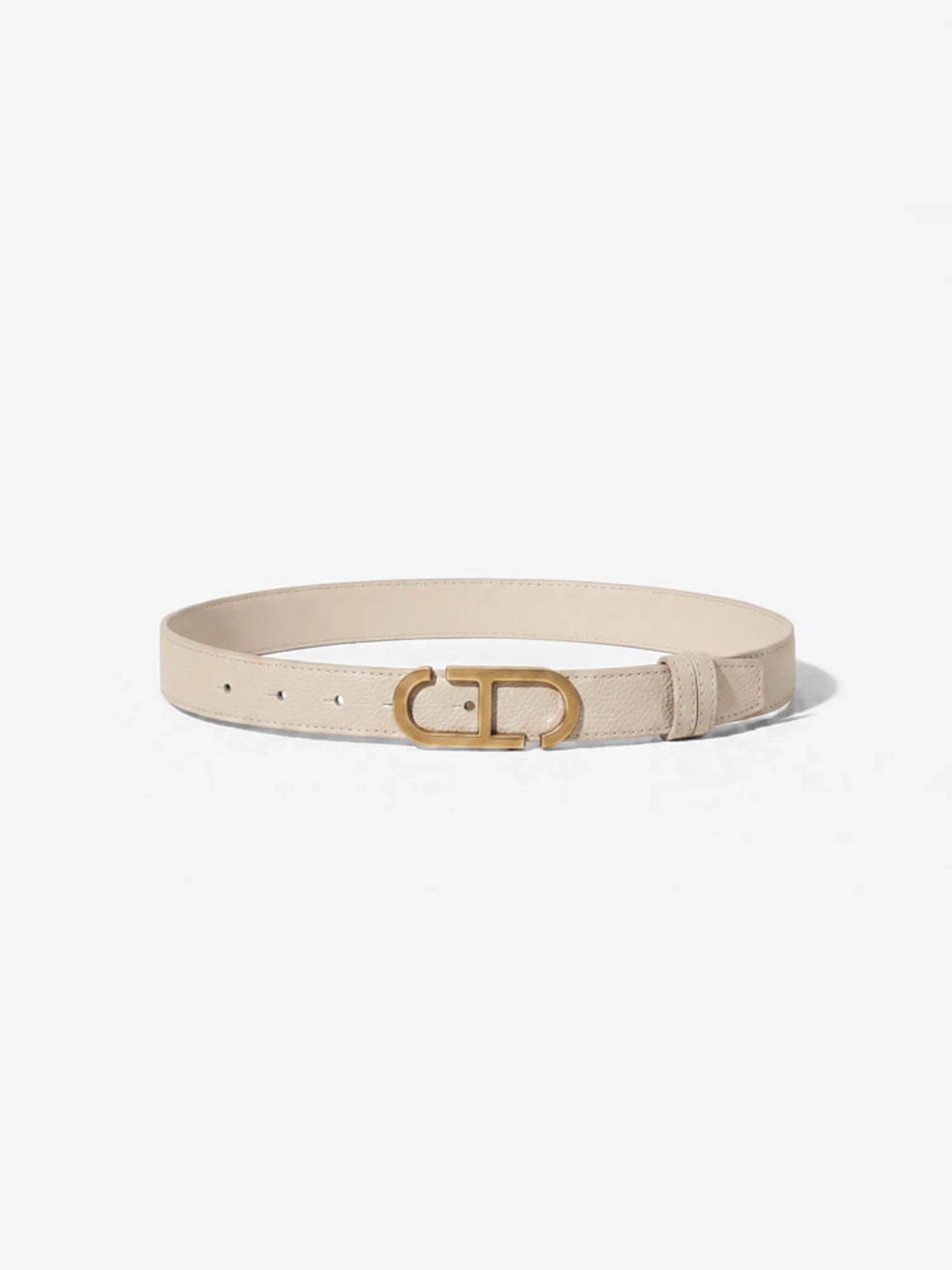 Leren Dames Riem Reversible Off White Creme Brass Trophy Buckle