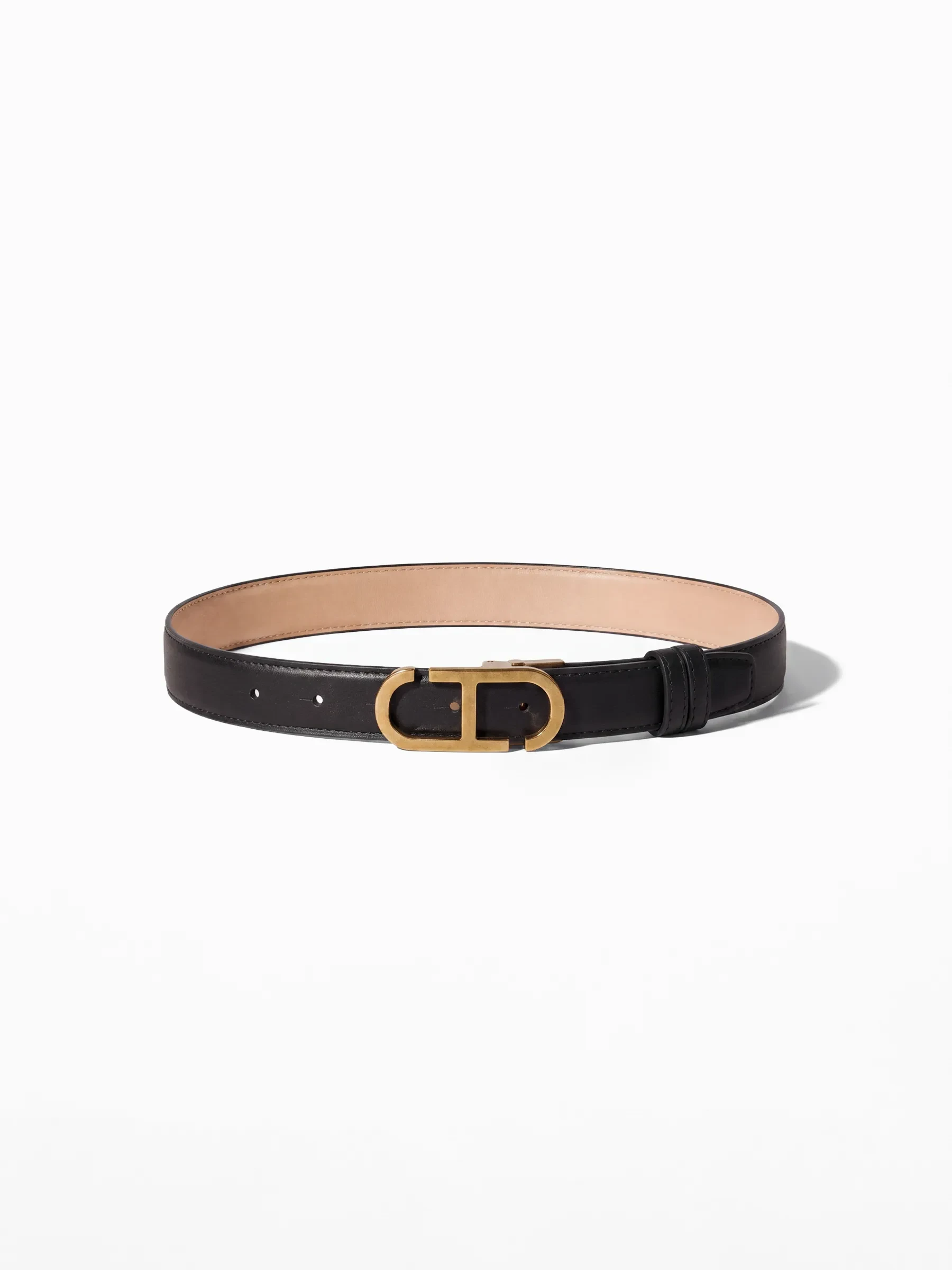 Leren Dames Riem Reversible Zwart Taupe Brass Trophy Buckle