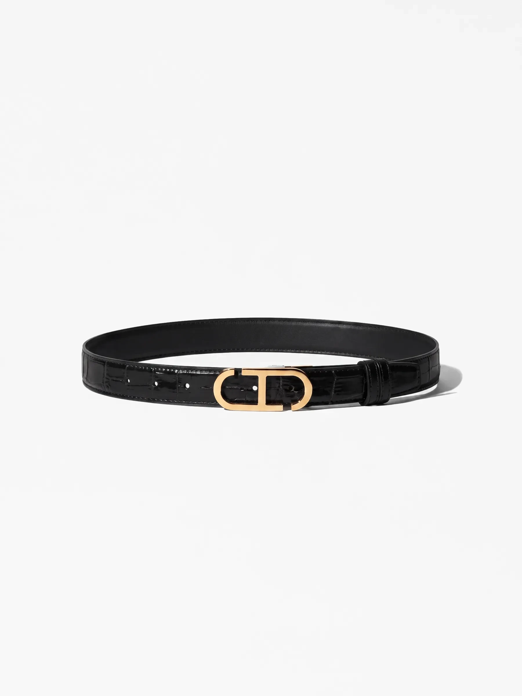 Leren Dames Riem Reversible Zwart Croco Goud Trophy Buckle