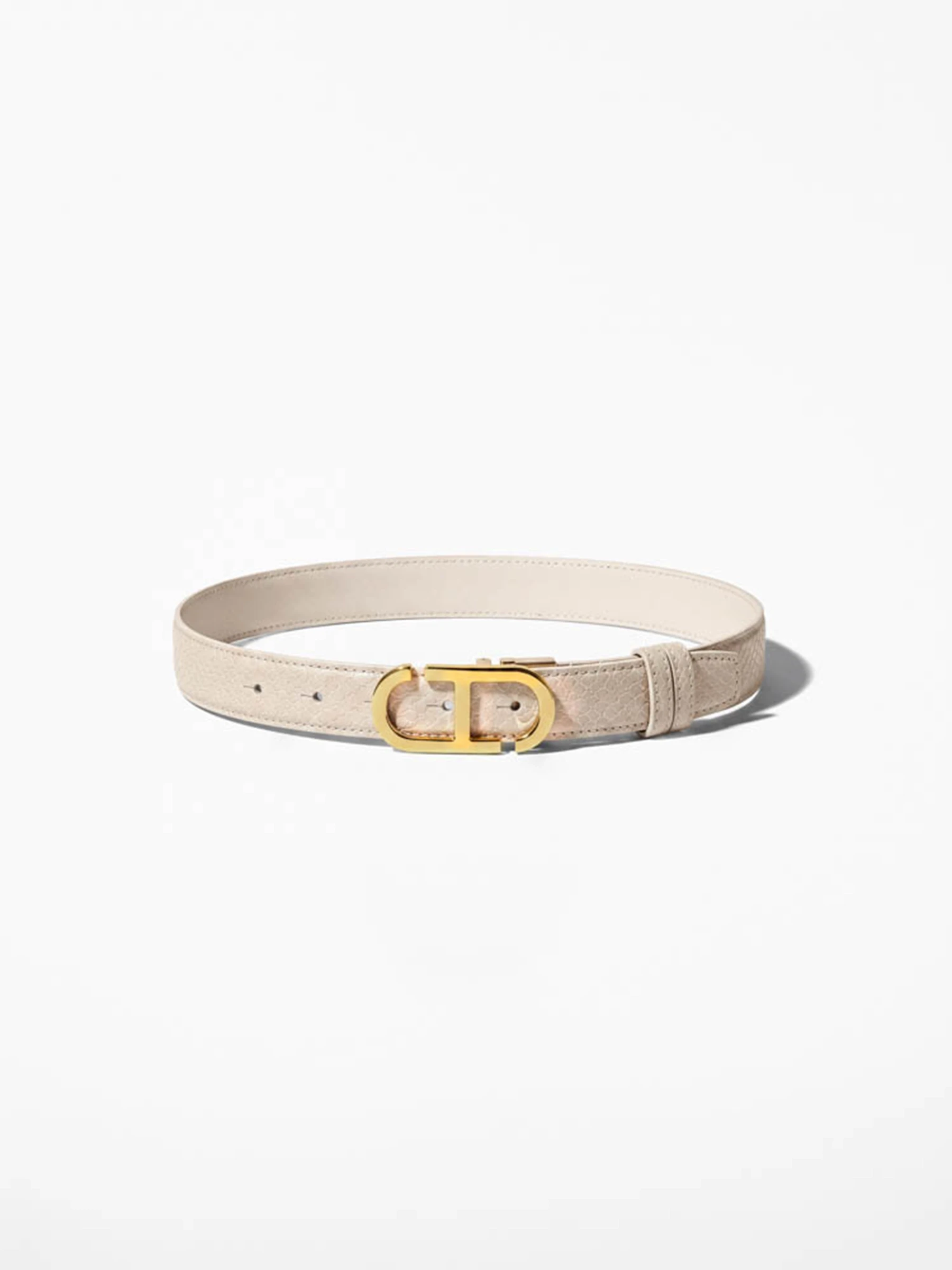 Leren Dames Riem Reversible Off White Creme Goud Trophy Buckle