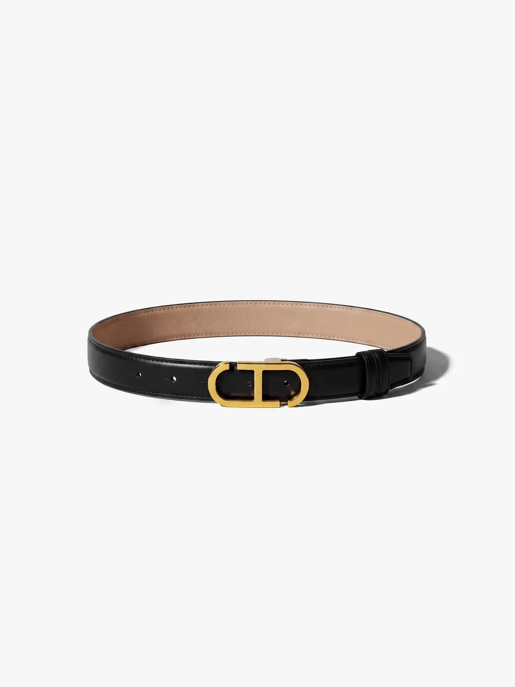 Leren Dames Riem Reversible Zwart Taupe Goud Trophy Buckle