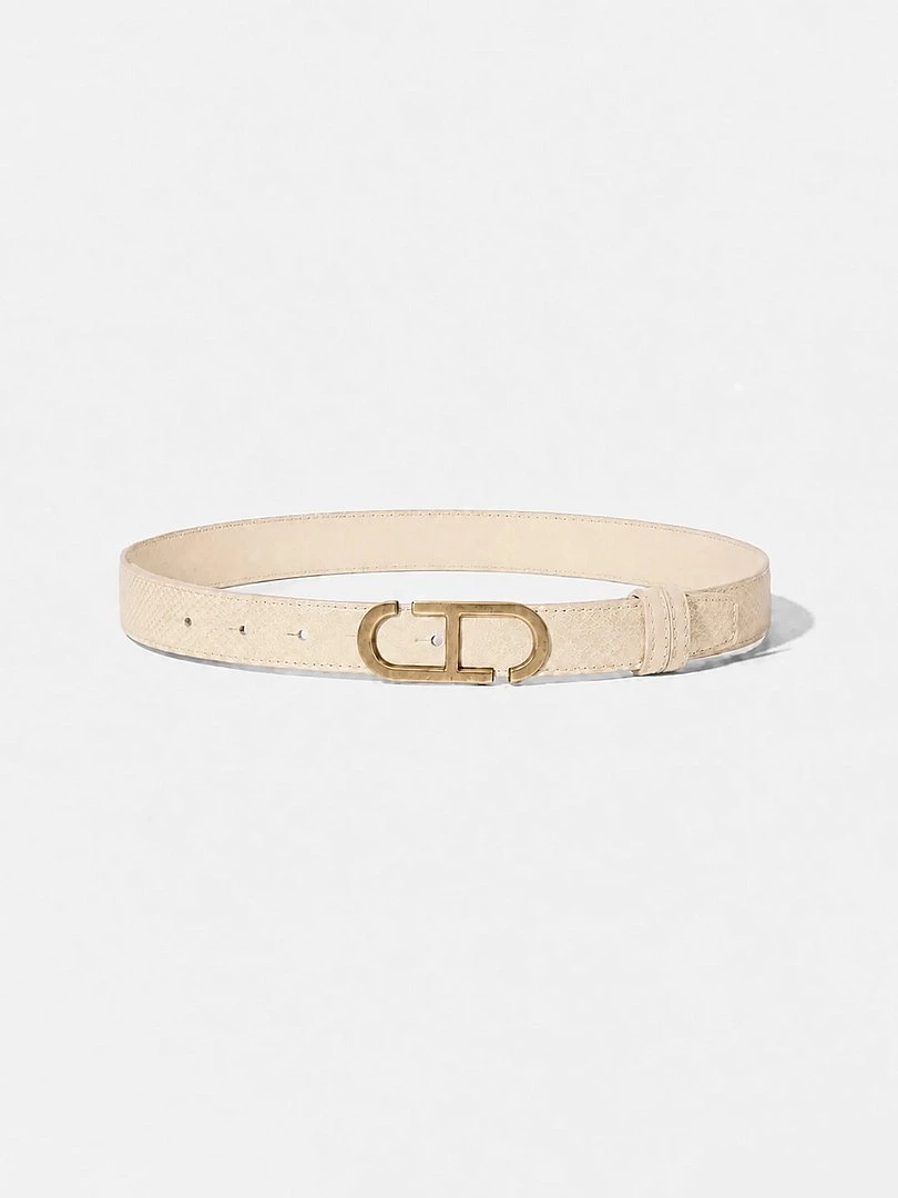 Leren Dames Riem Reversible Off White Creme Brass Trophy Buckle