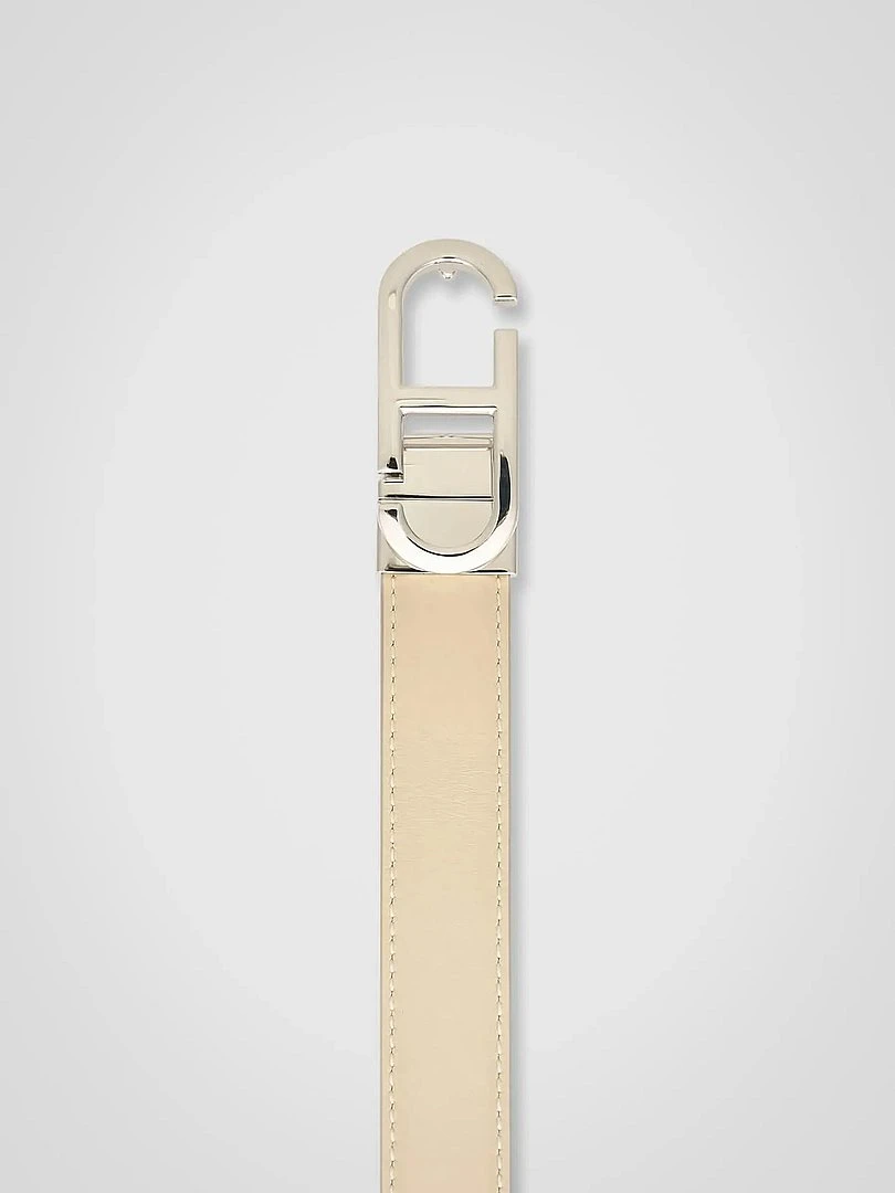 Leren Dames Riem Reversible Off White Creme Zilver Trophy Buckle