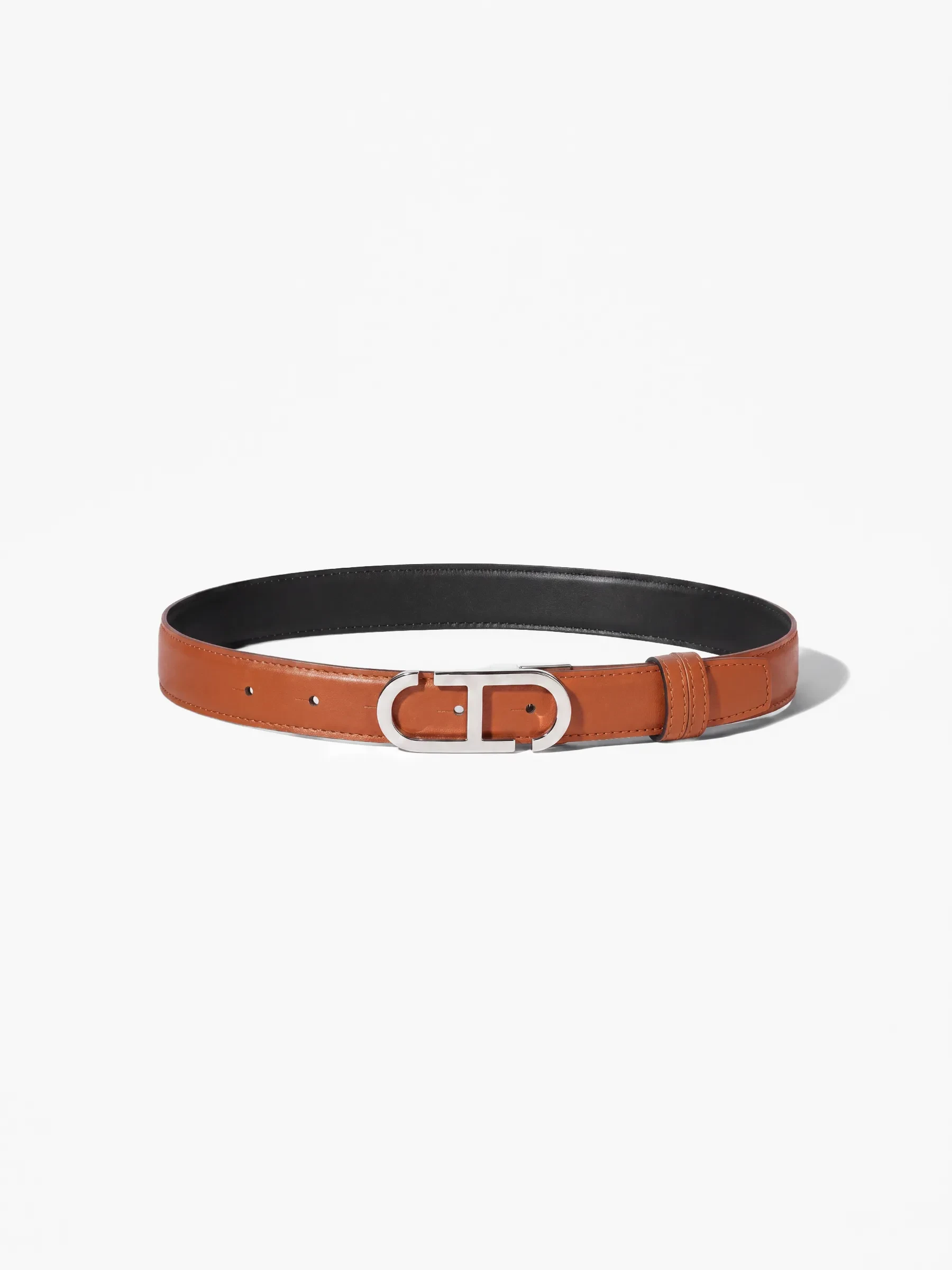 Leren Dames Riem Reversible Zwart Camel Zilver Trophy Buckle