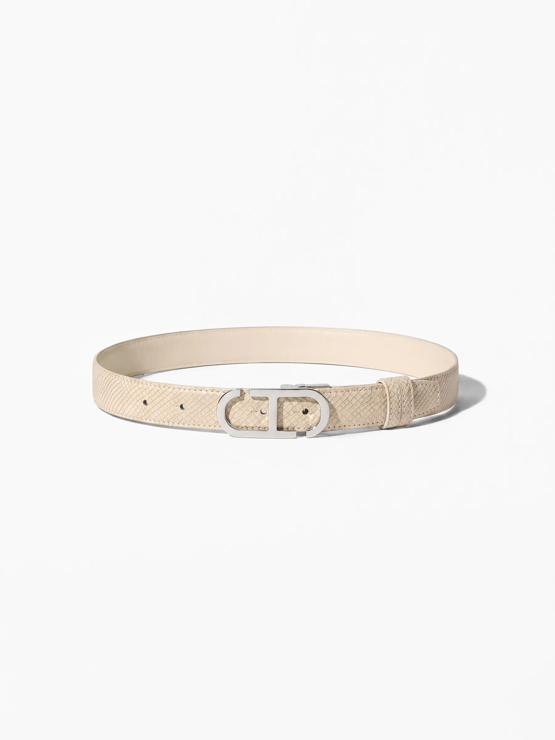 Women's Leather Reversible Belt in Off-White and Cream with Silver Trophy Buckle