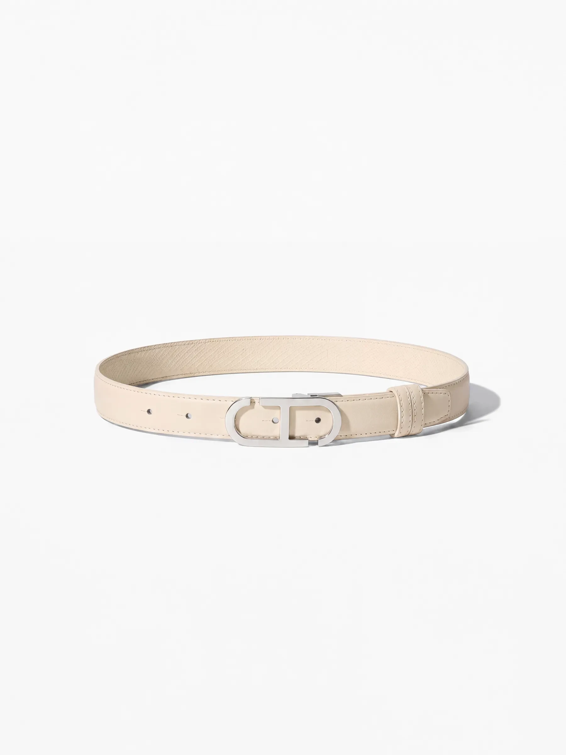 Leren Dames Riem Reversible Off White Creme Zilver Trophy Buckle