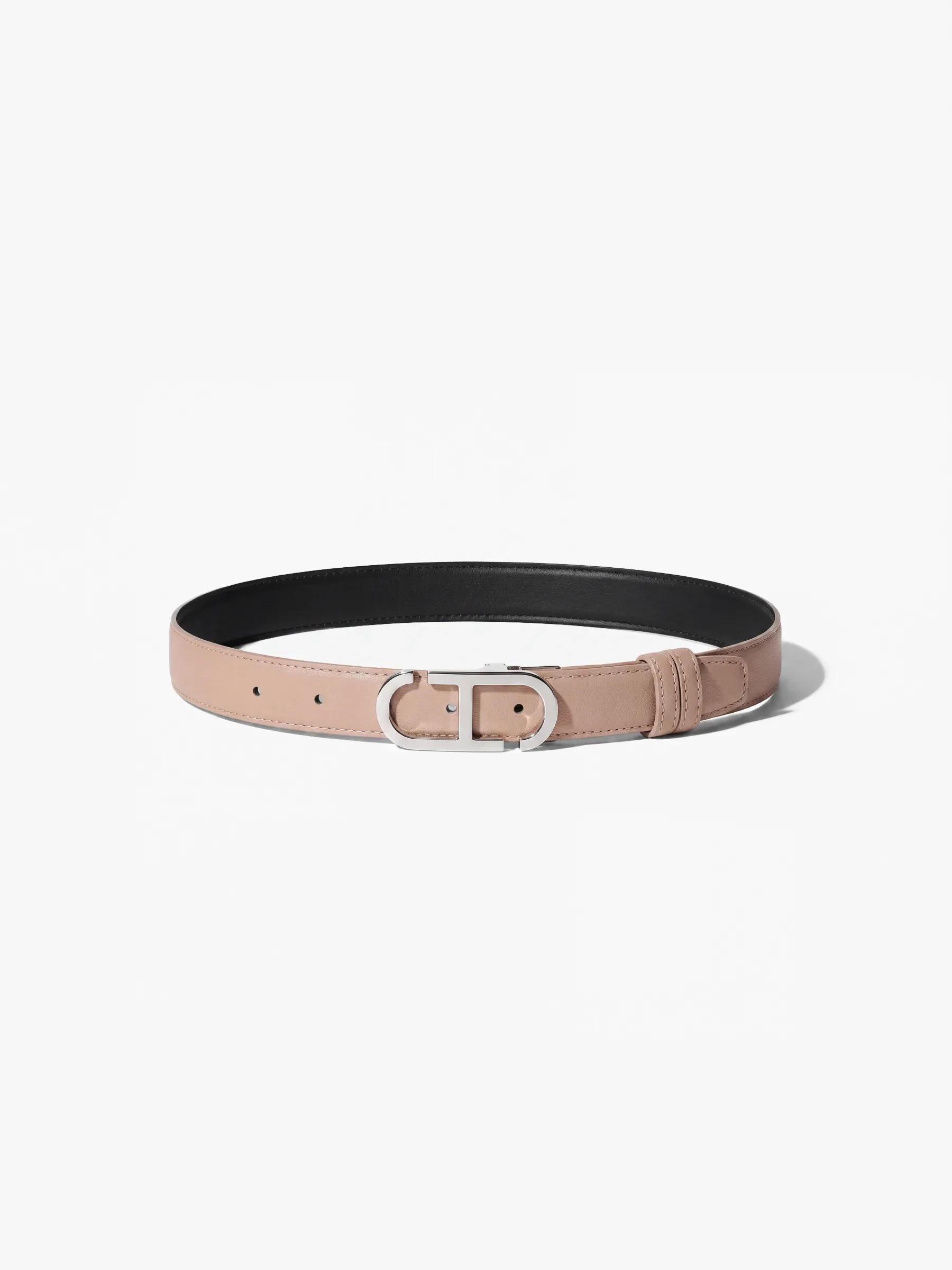 Leren Dames Riem Reversible Zwart Taupe Zilver Trophy Buckle