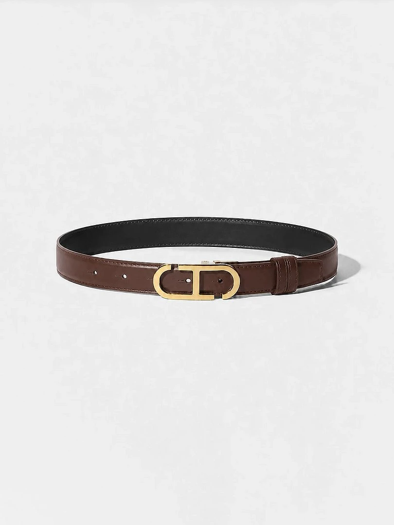 Leren Dames Riem Reversible Zwart Bruin Goud Trophy Buckle