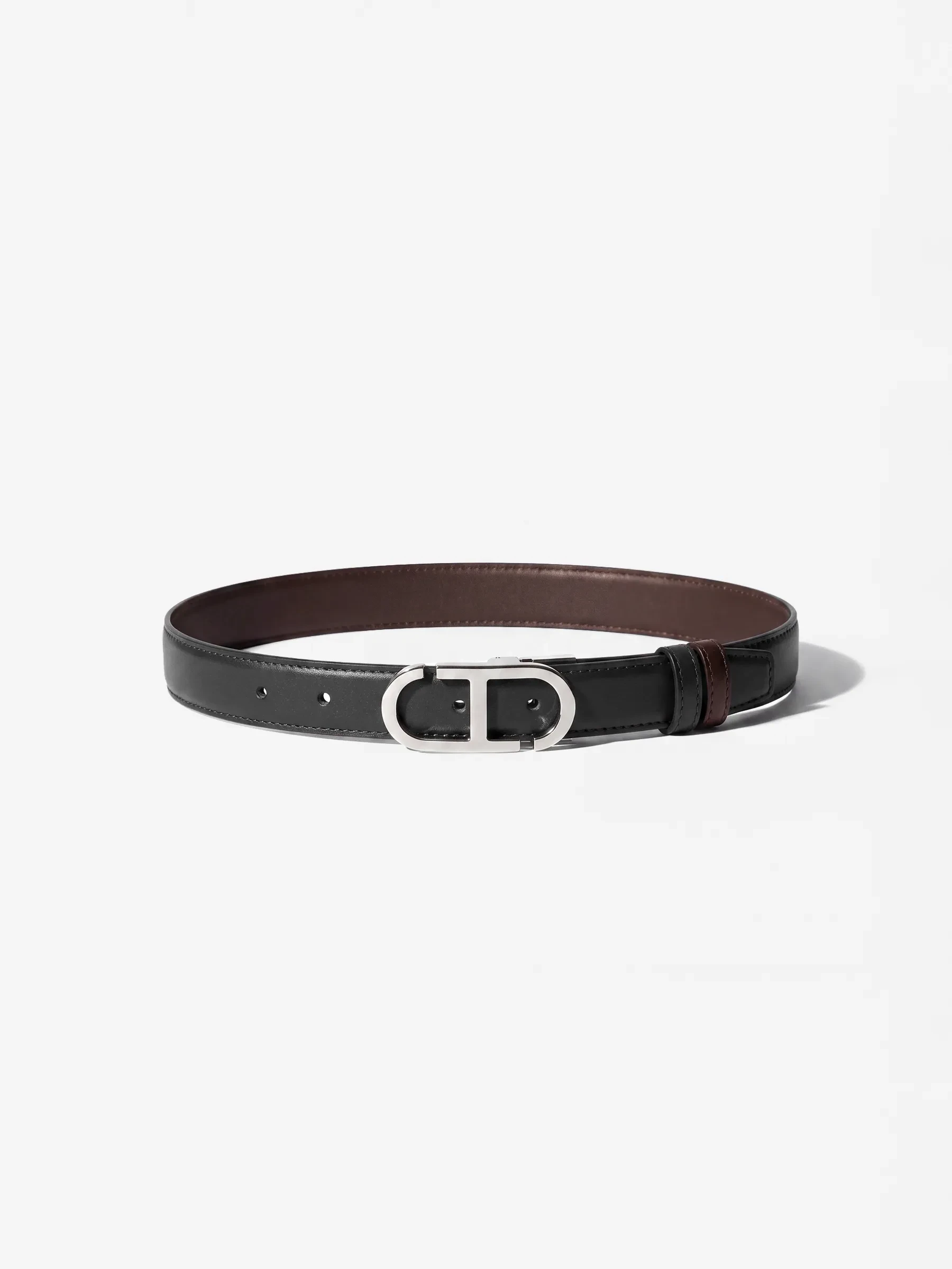 Leren Dames Riem Reversible Zwart Bruin Zilver Trophy Buckle