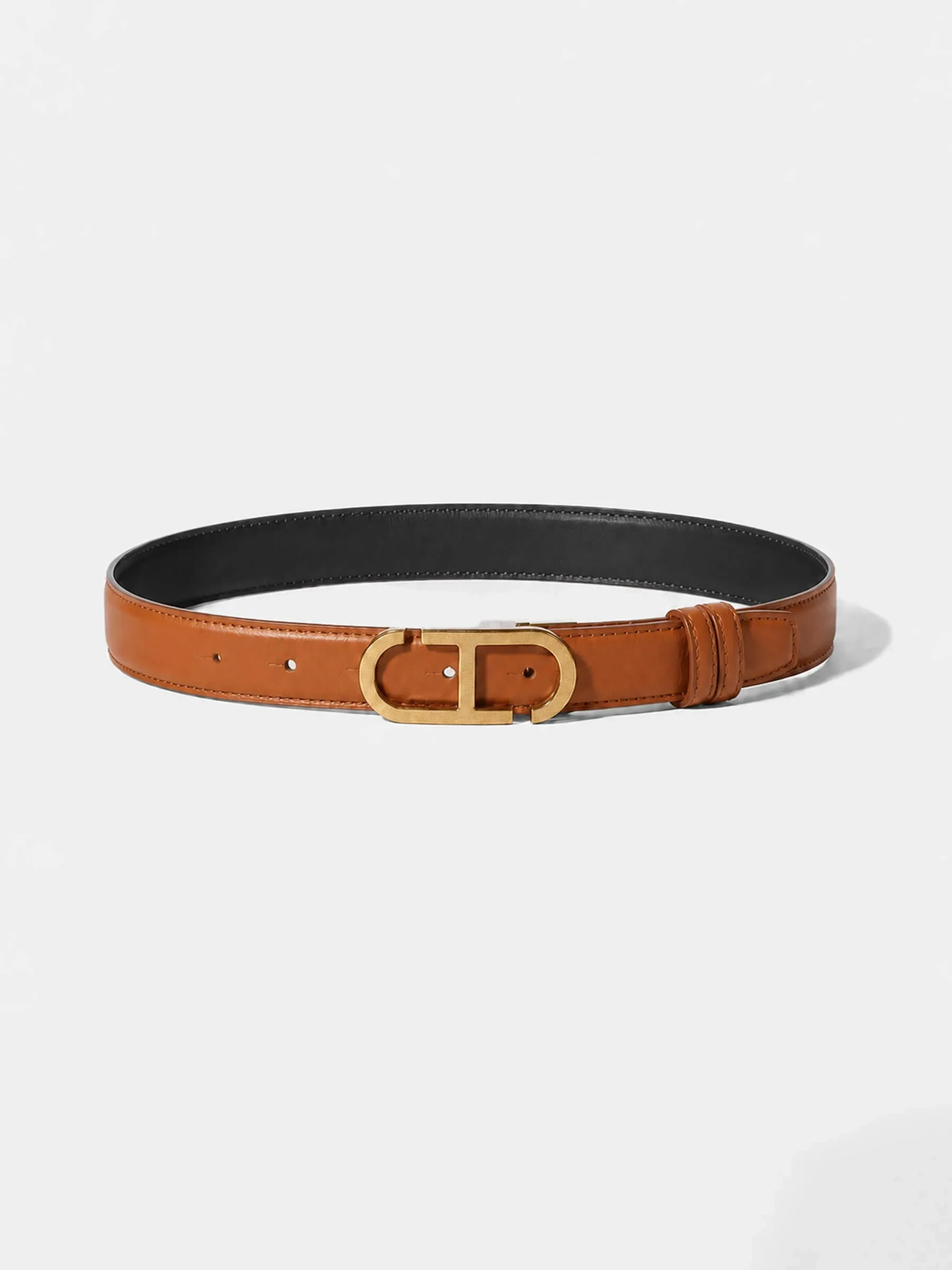 Leren Dames Riem Reversible Zwart Camel Brass Trophy Buckle