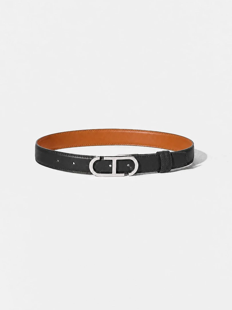 Women's Leather Reversible Belt in Black, Camel, and Silver with Trophy Buckle