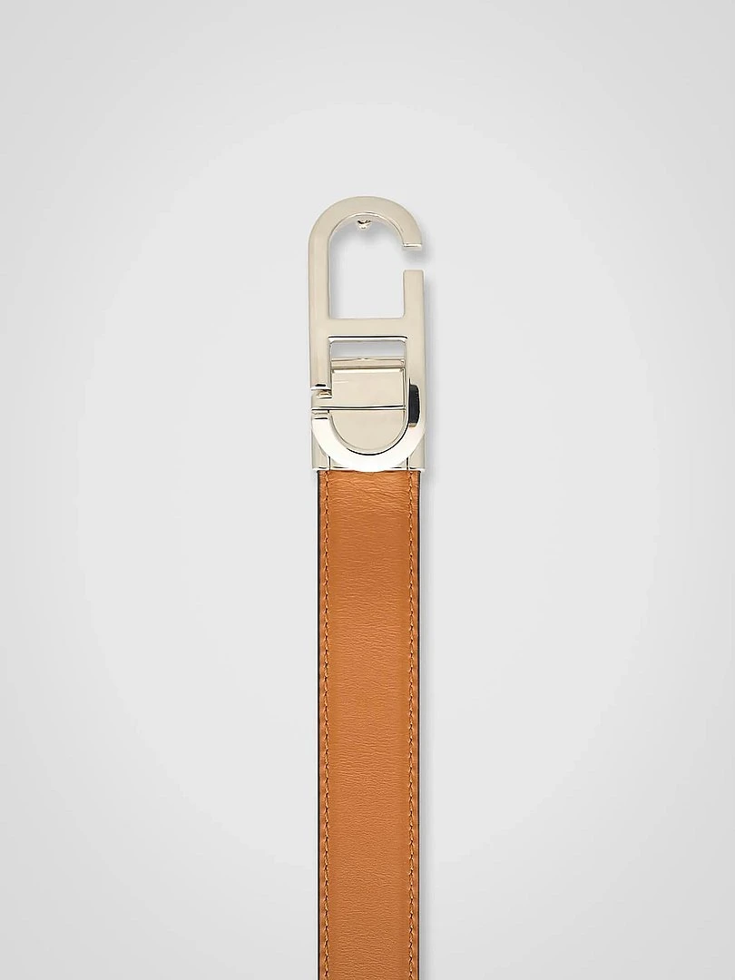 Women's Leather Reversible Belt in Black, Camel, and Silver with Trophy Buckle