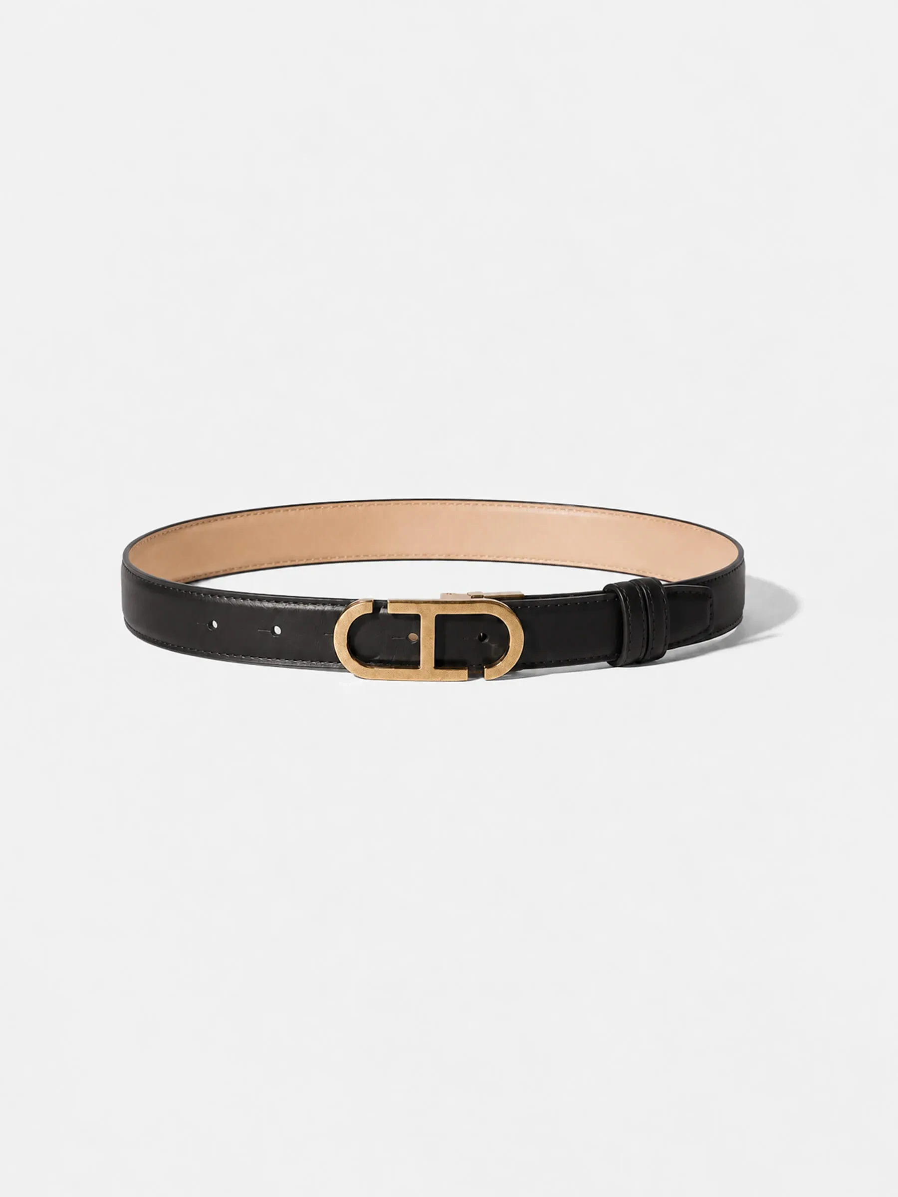 Leren Dames Riem Reversible Zwart Taupe Brass Trophy Buckle