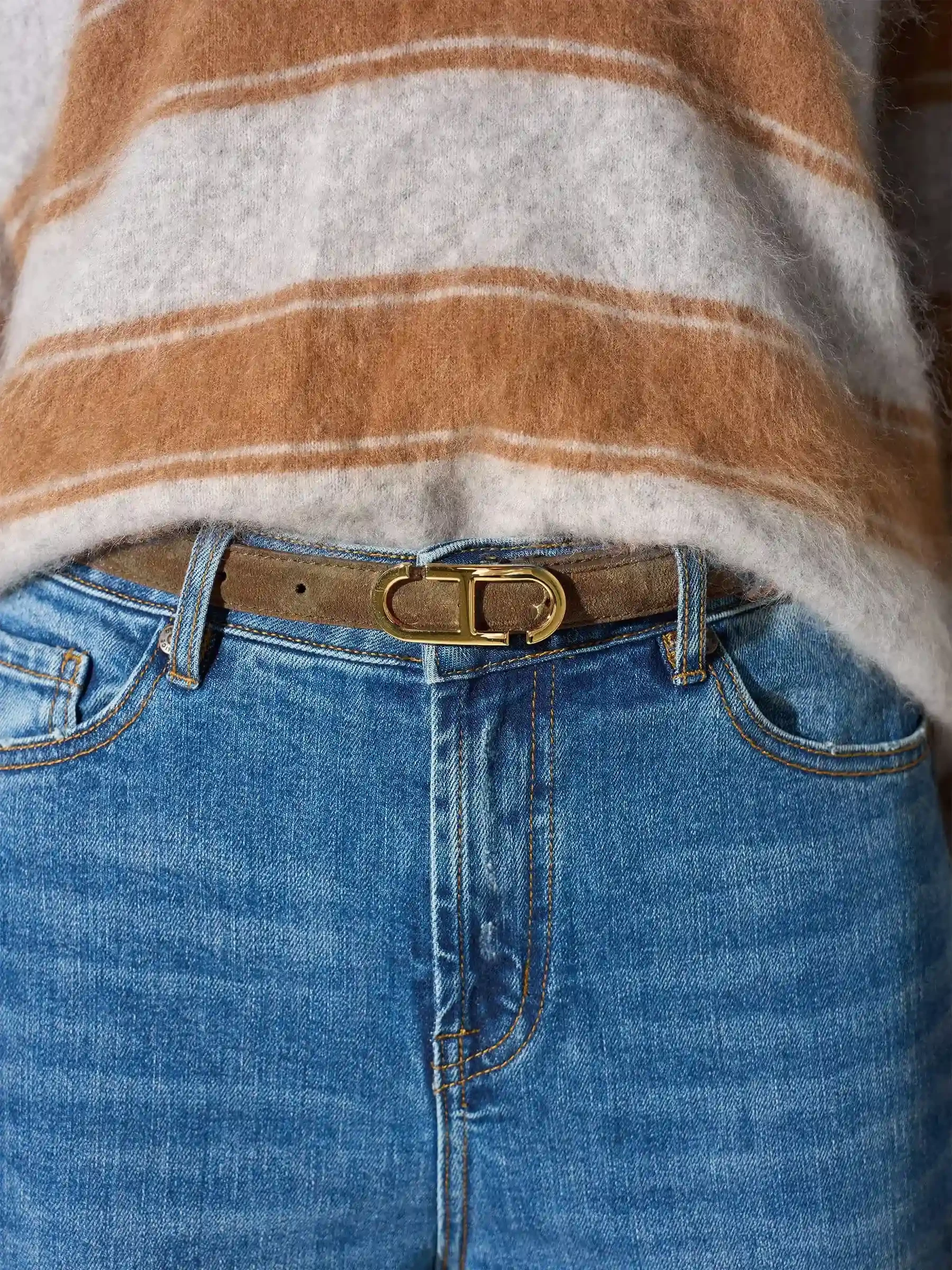 Leren Dames Riem Taupe Trophy Goud Suede
