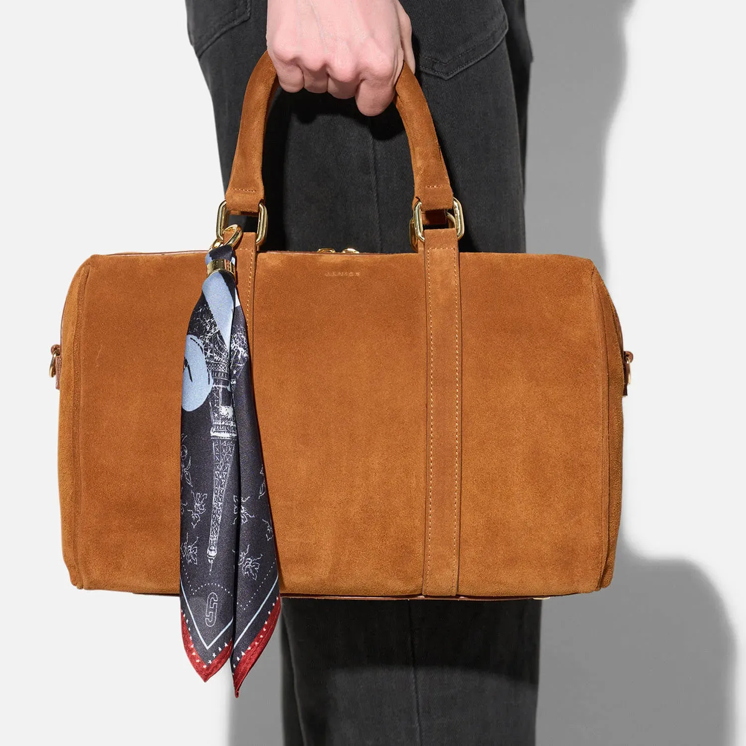 Leren Dames Tas Bowling Bag Suede Wade Cognac