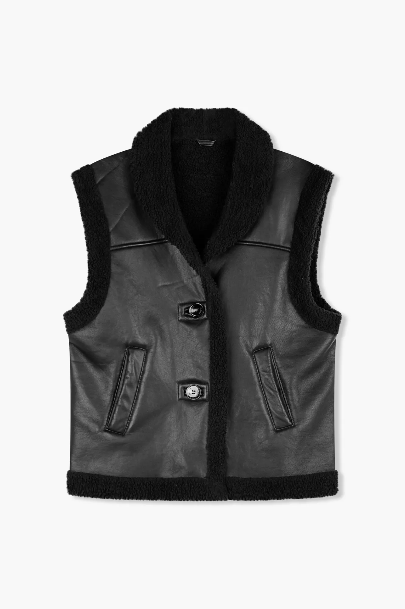 Leren Dames Vest Justin Zwart Metallic Bont