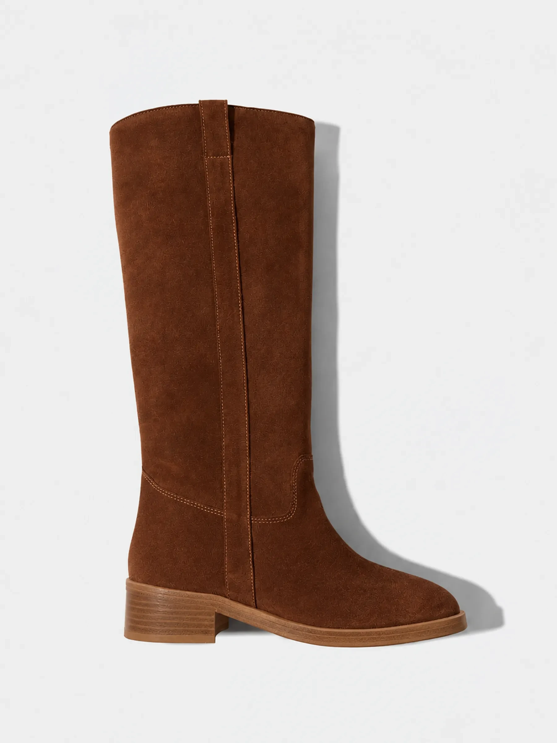 Leren Hogen Laars Plat Sem Suede Cognac