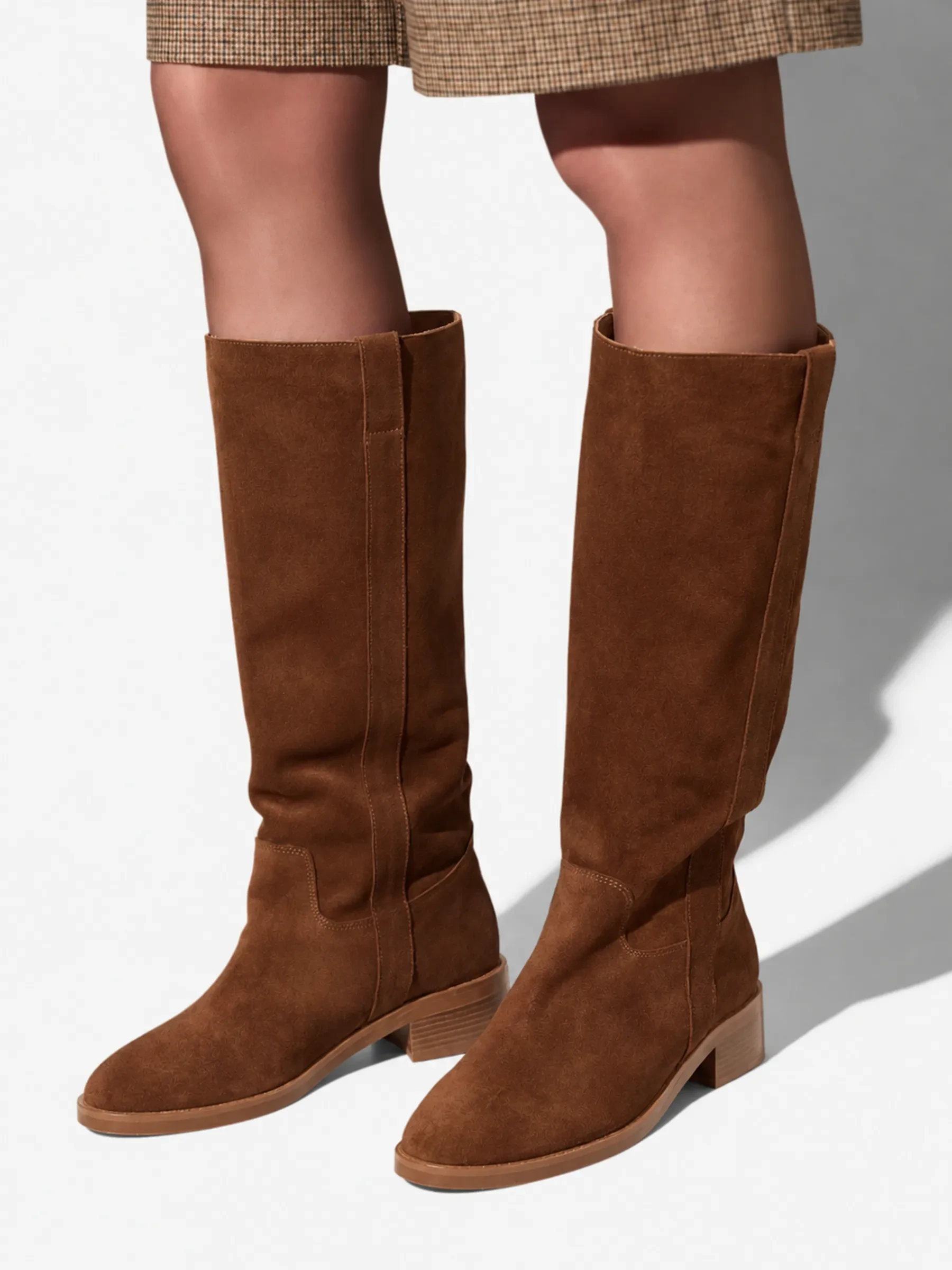 Leren Hogen Laars Plat Sem Suede Cognac