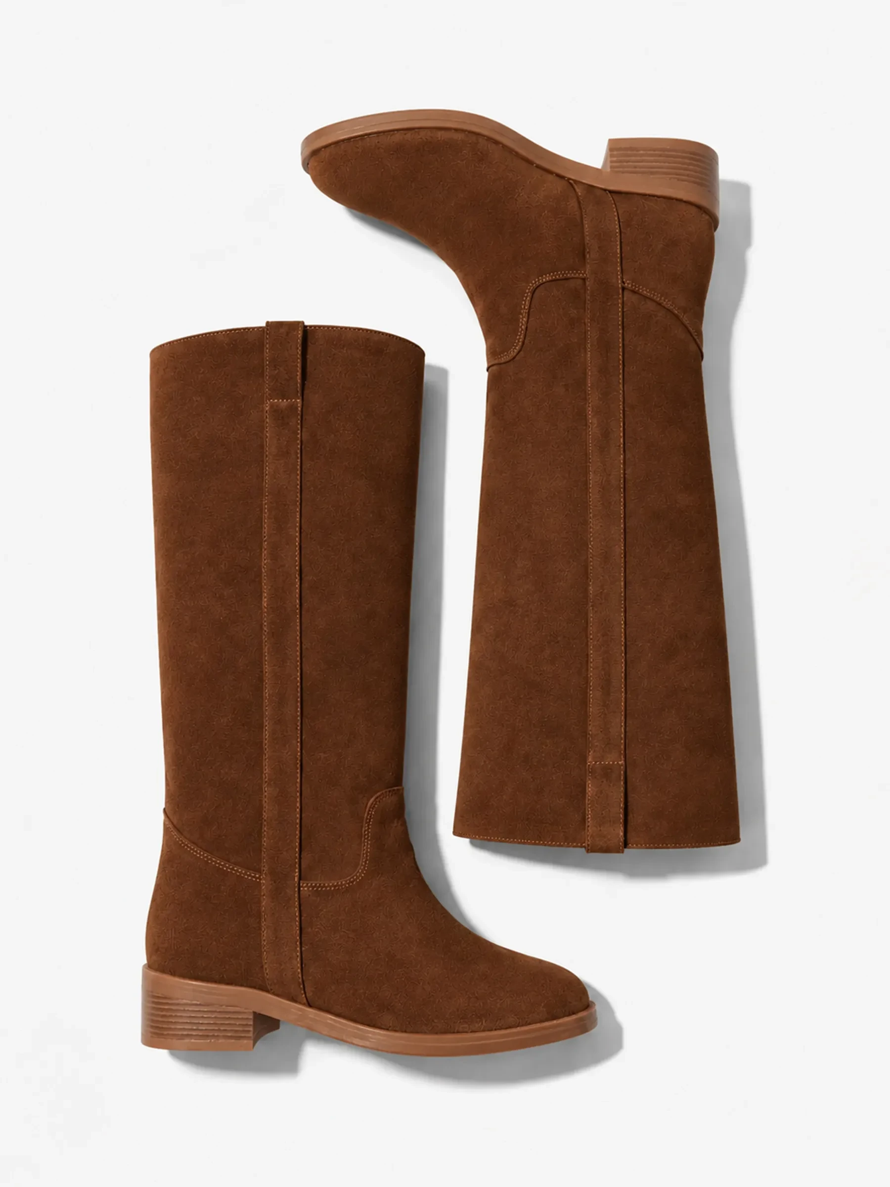 Leren Hogen Laars Plat Sem Suede Cognac