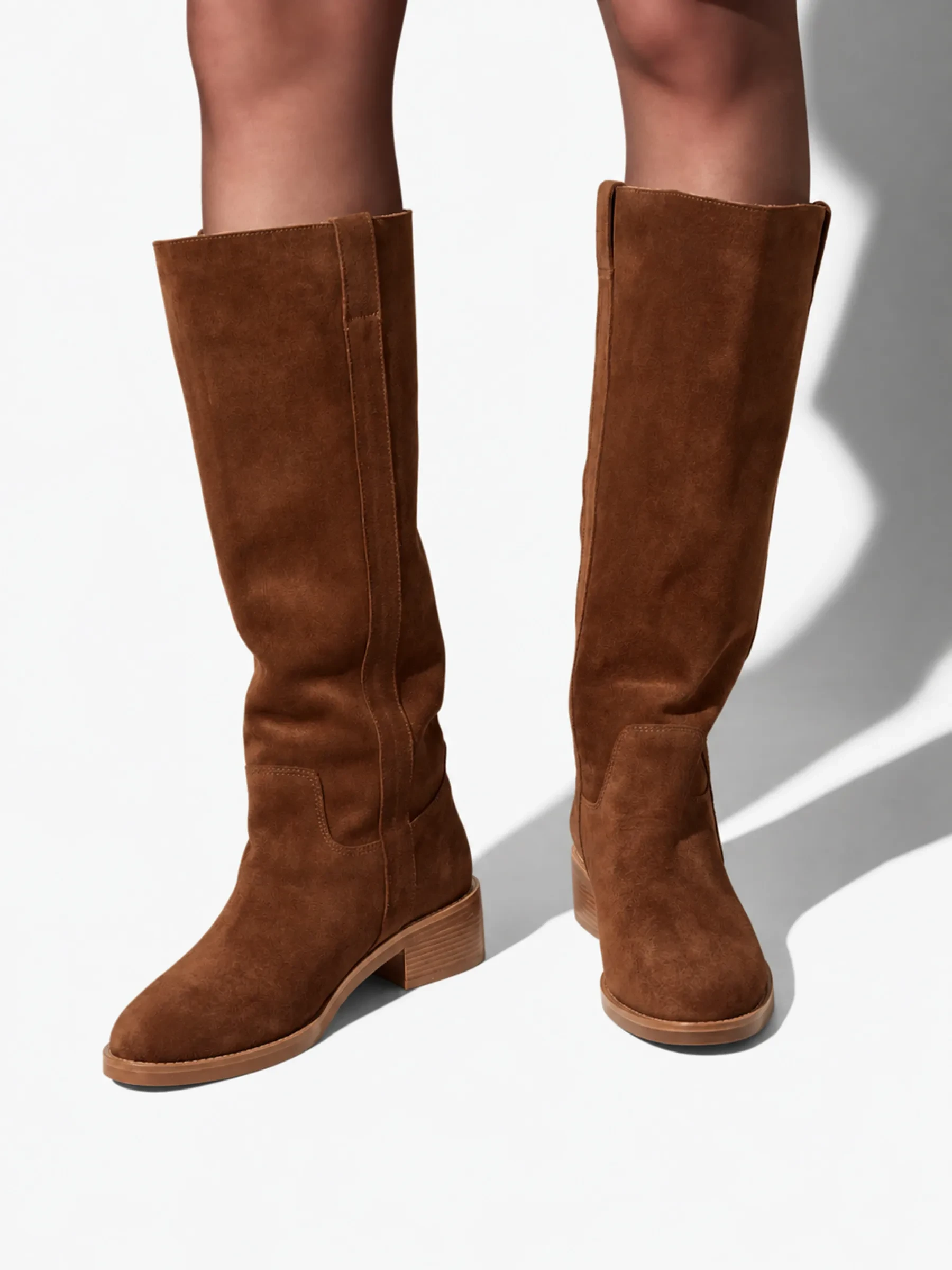 Leren Hogen Laars Plat Sem Suede Cognac
