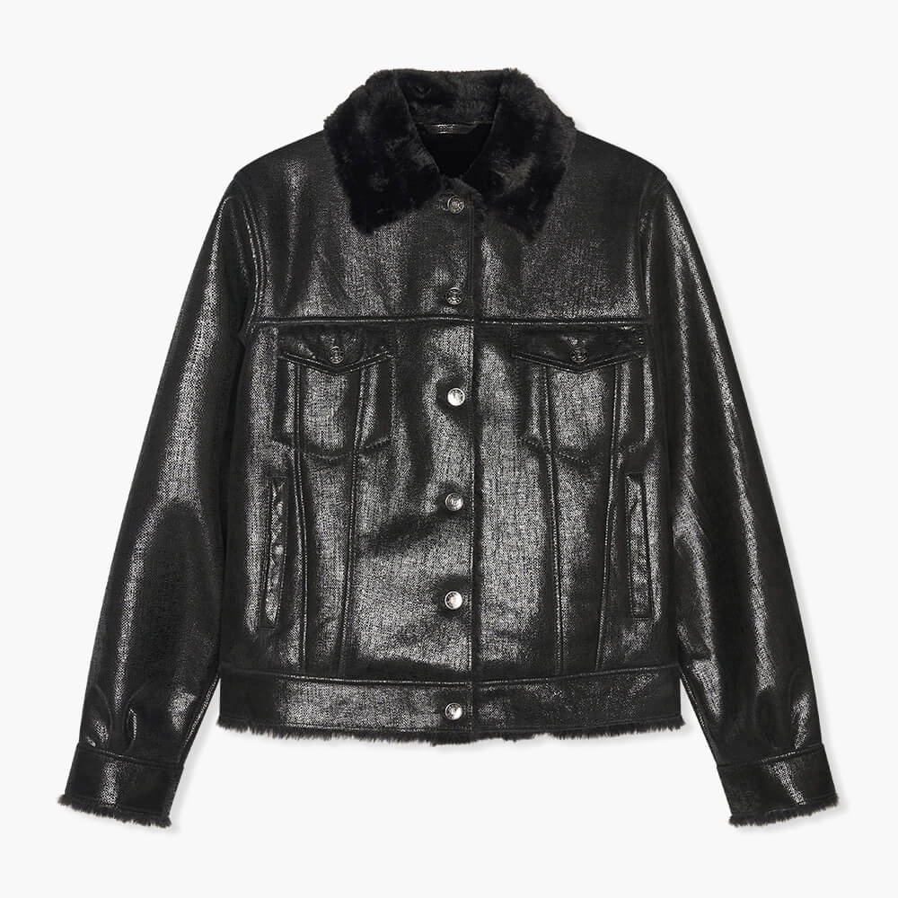 Gregory korte jas van zwart metallic leer