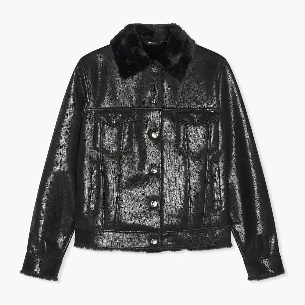 Jas Dames Kort Leer Gregory Zwart Metallic