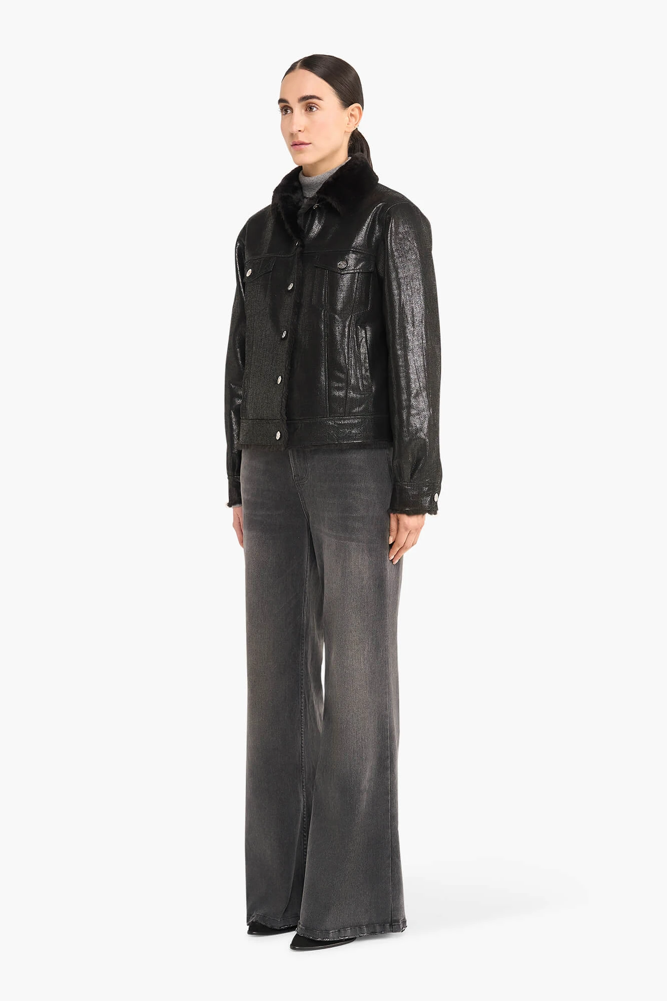 Jas Dames Kort Leer Gregory Zwart Metallic