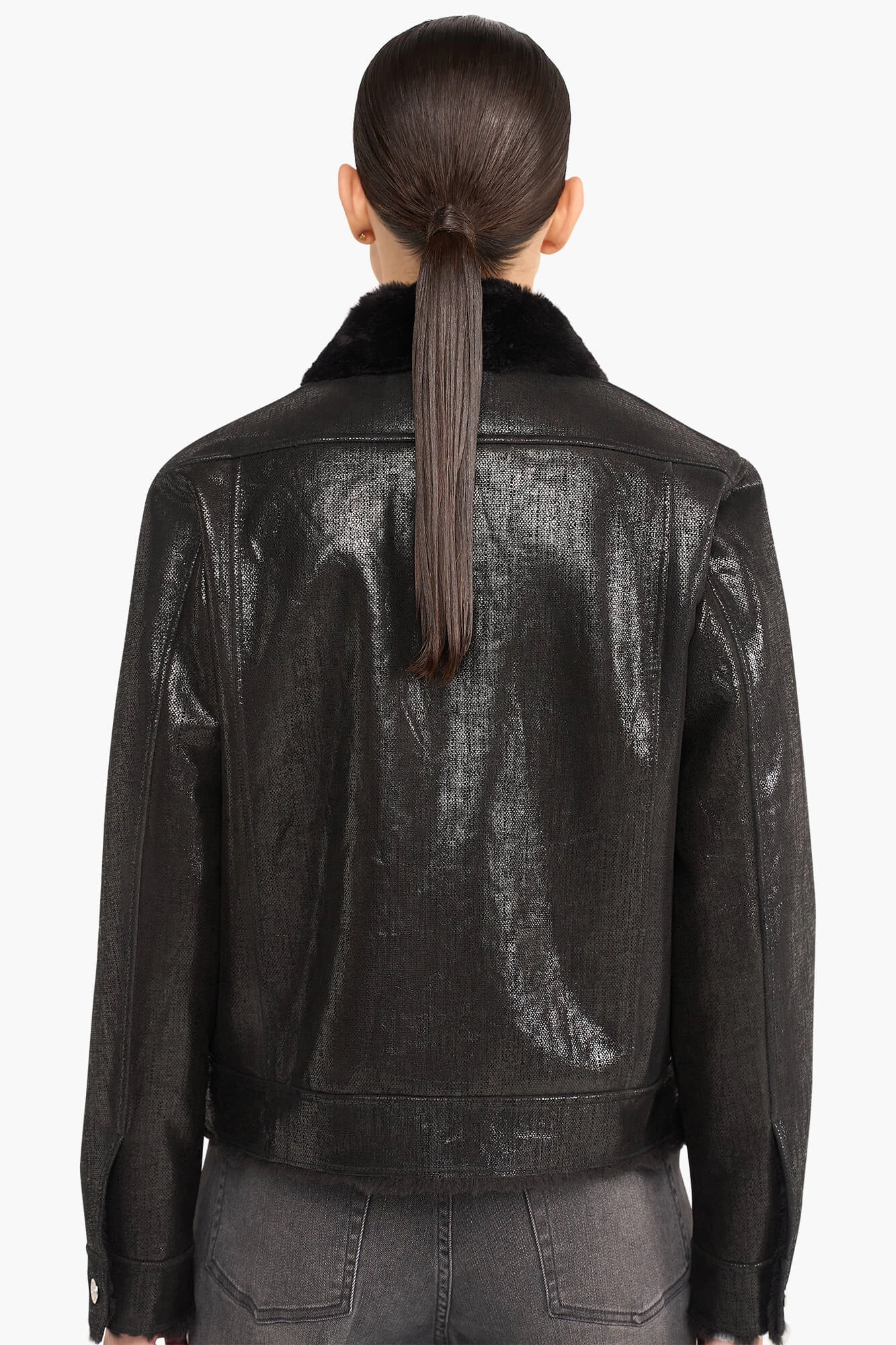 Jas Dames Kort Leer Gregory Zwart Metallic