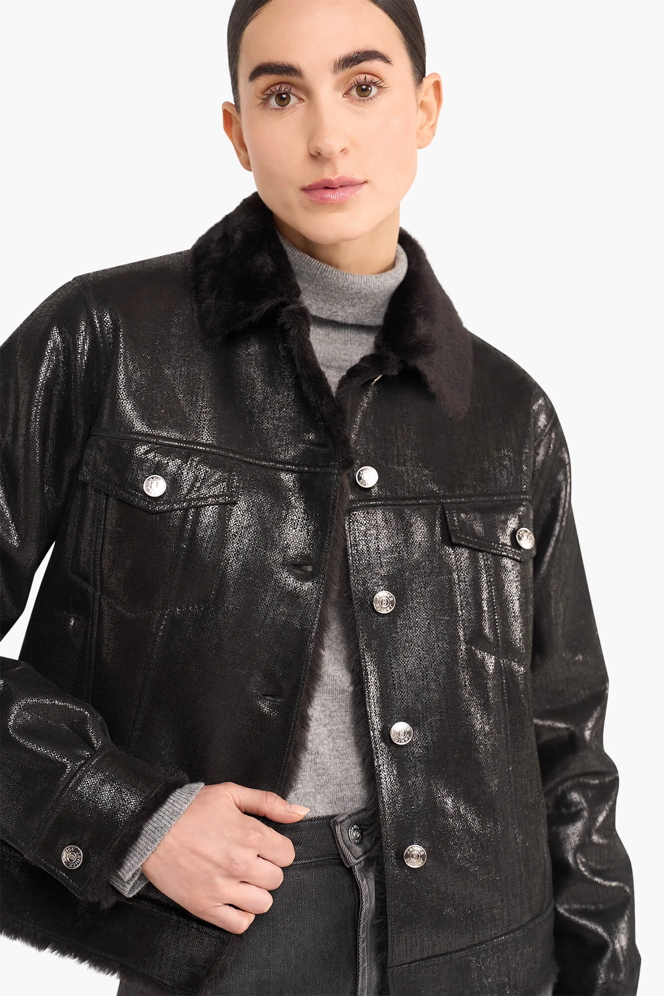 Jas Dames Kort Leer Gregory Zwart Metallic
