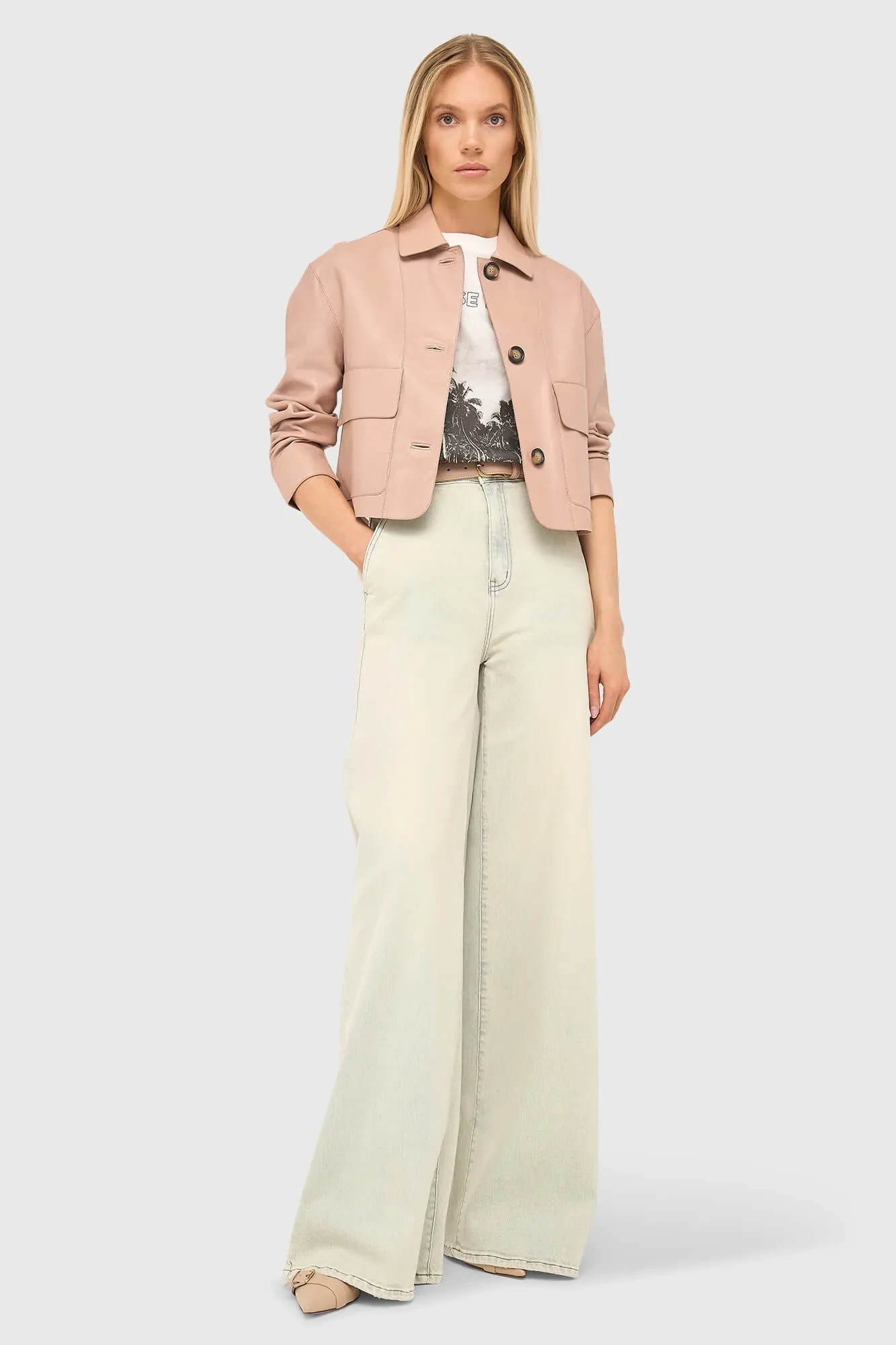 Women's Leather Jacket, William Pink