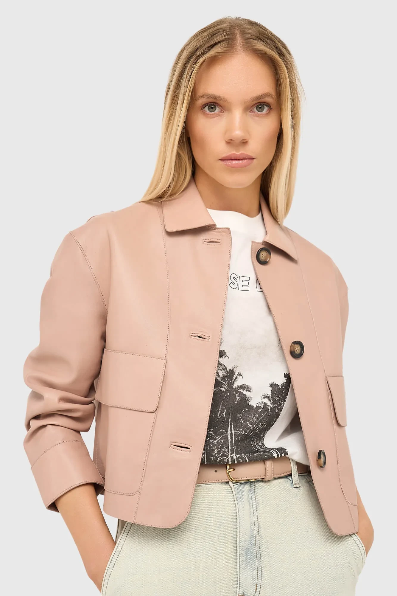 Women's Leather Jacket, William Pink