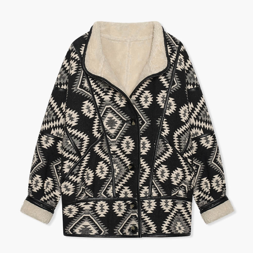 Jas Dames Zwart Creme Seth Aztec Jacquard