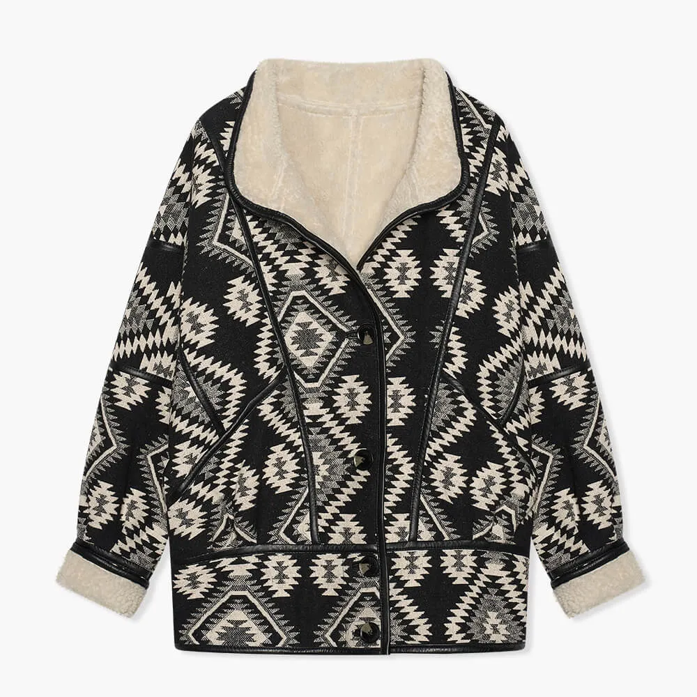 Jas Dames Zwart Creme Seth Aztec Jacquard