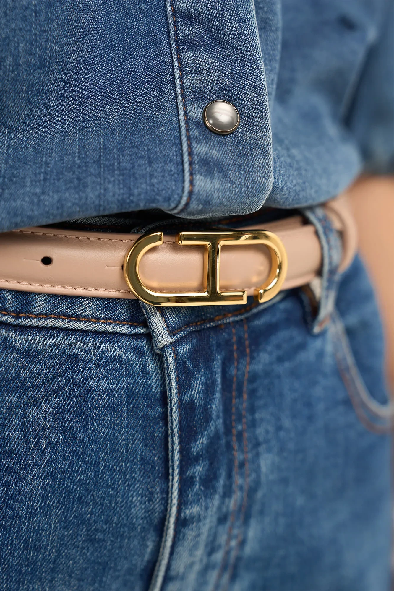 Women's Leather Belt - Trophy Taupe with Gold Buckle