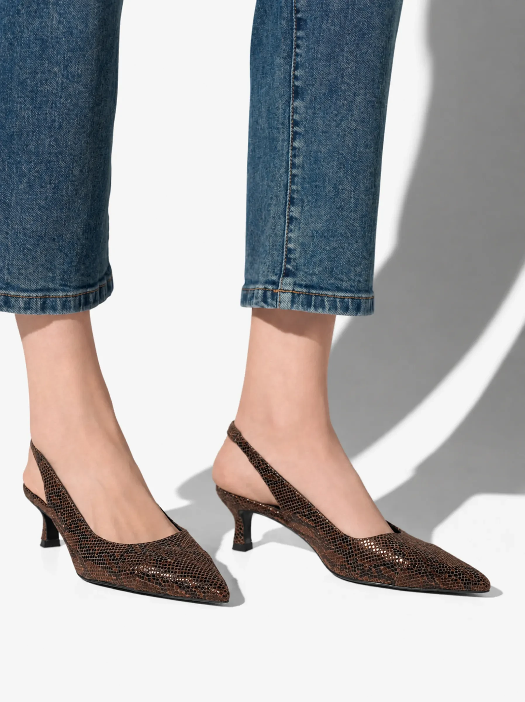 Leren Slingback Pumps Daylon Slangenprint Bruin