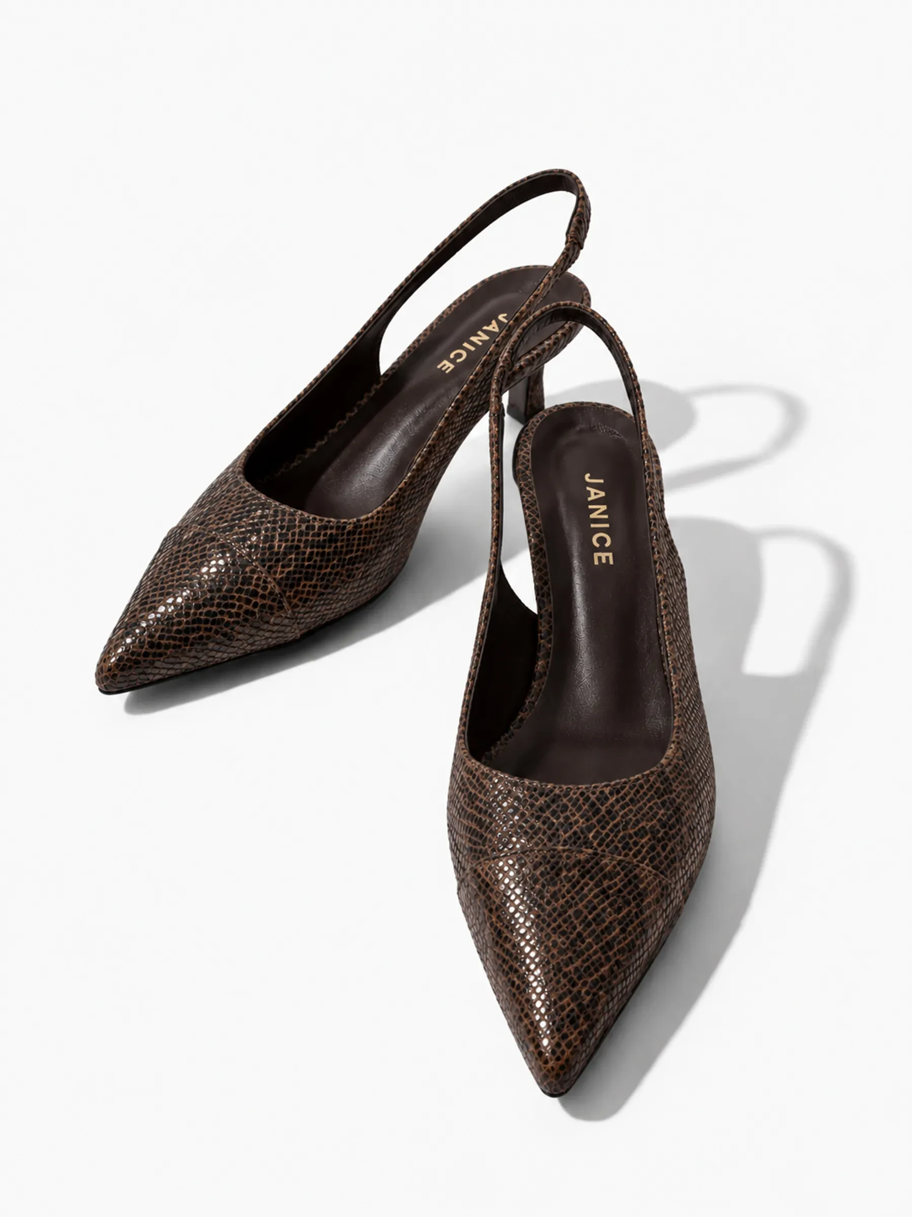 Leren Slingback Pumps Daylon Slangenprint Bruin