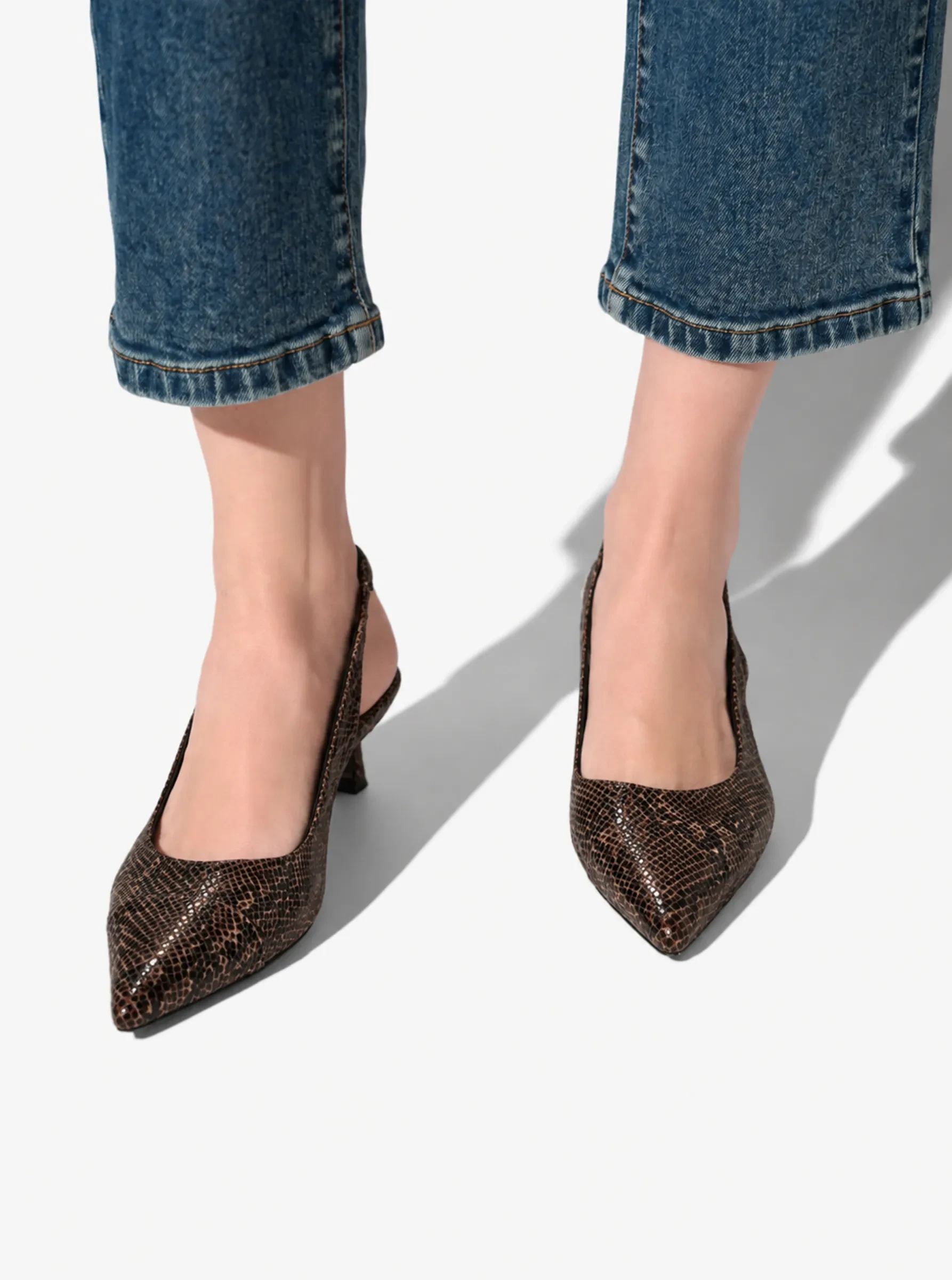 Leren Slingback Pumps Daylon Slangenprint Bruin