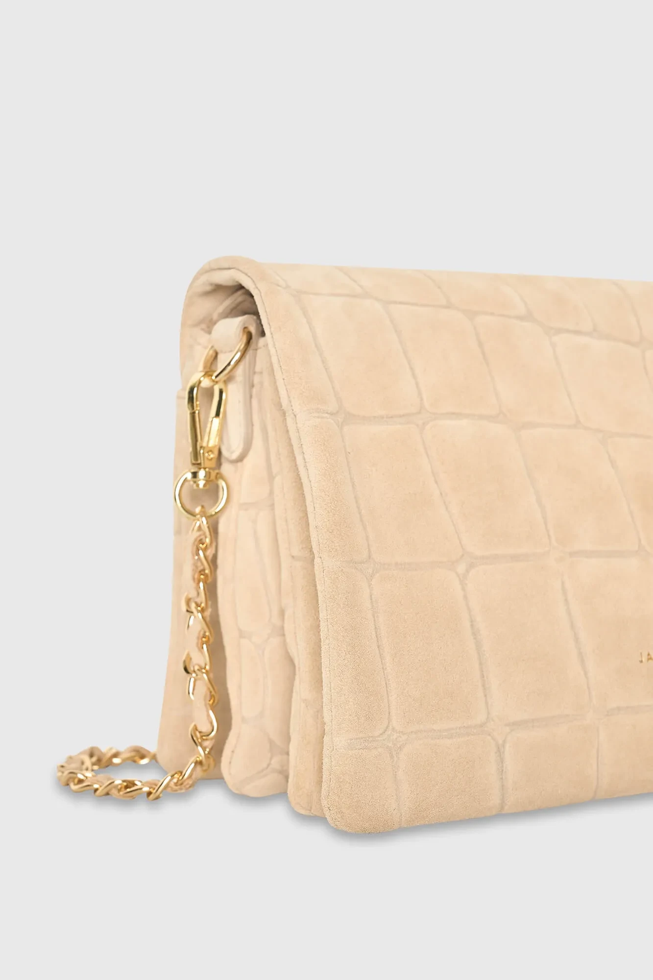 Leather Suede Shoulder Bag, Beige Croco Skylar