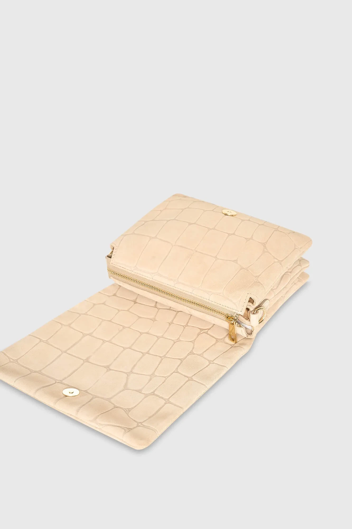 Leather Suede Shoulder Bag, Beige Croco Skylar